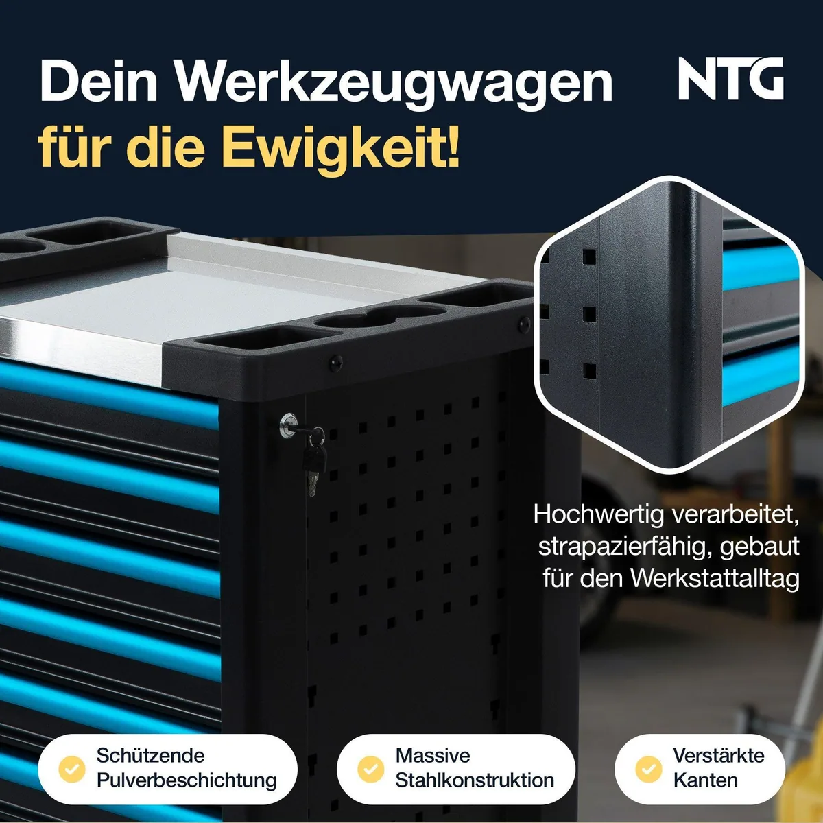 NTG Werkzeugwagen 290-tlg, 7 Schubladen, abschließbar, mobil — max. Traglast 450 kg 5