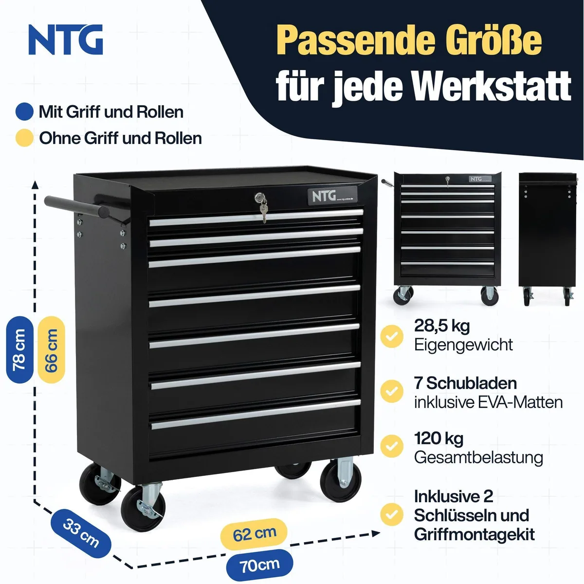 NTG Werkstattwagen LEER, 7 kugelgelagerte Schubladen, max. Traglast 120 kg 4