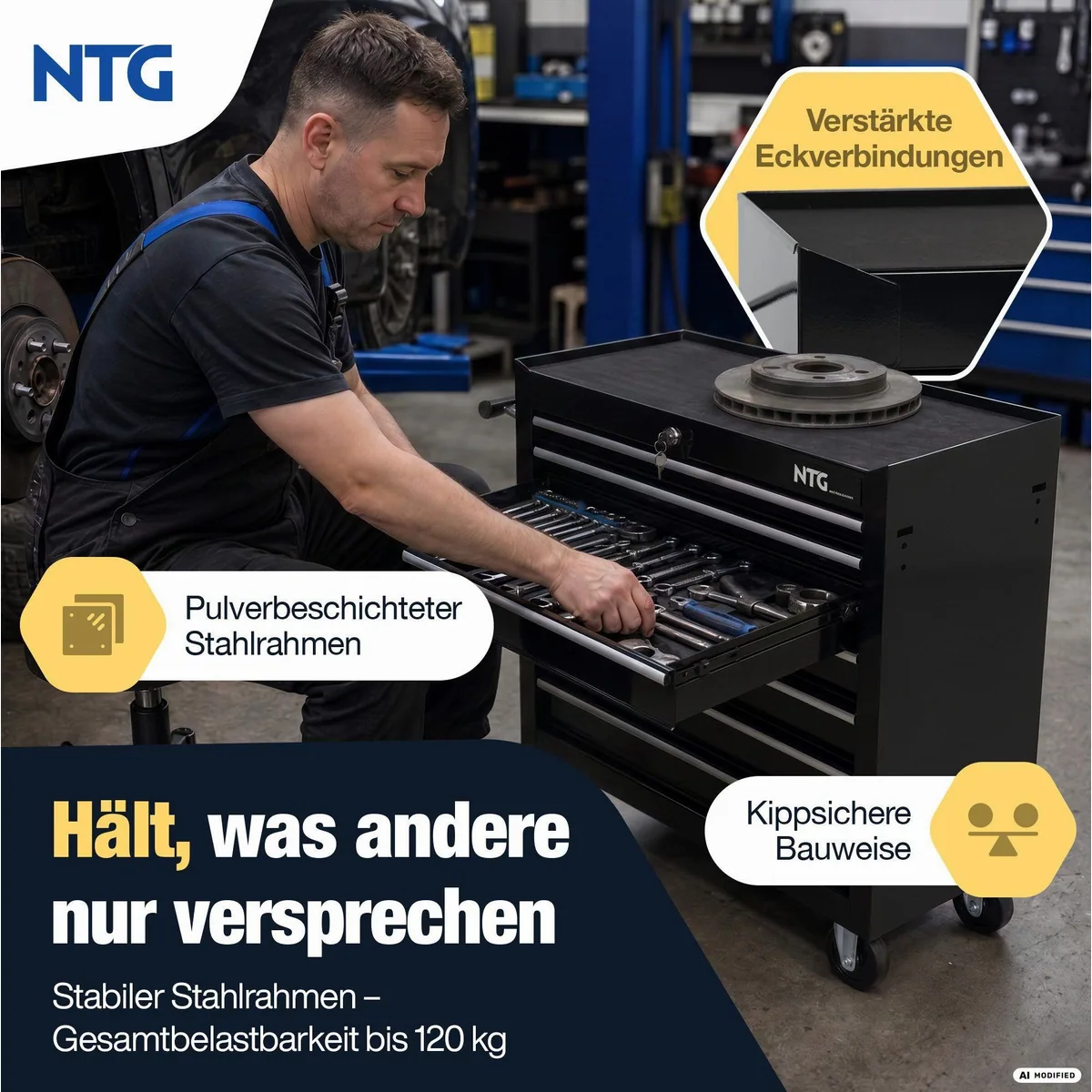 NTG Werkstattwagen LEER, 7 kugelgelagerte Schubladen, max. Traglast 120 kg 5
