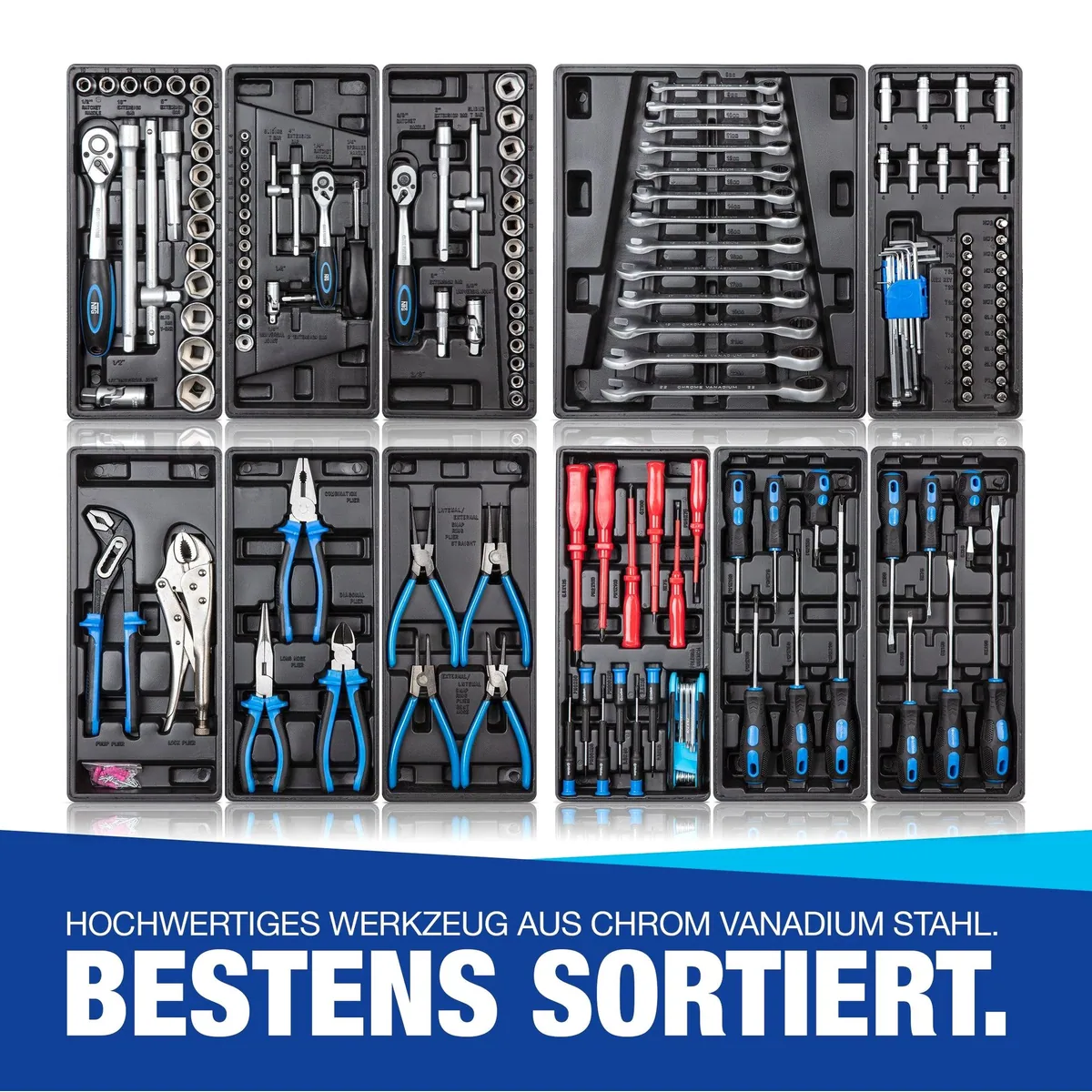 NTG Werkzeugwagen, 220-teiliges Werkzeugset, robuste Bauweise, 6 Schubladen 3