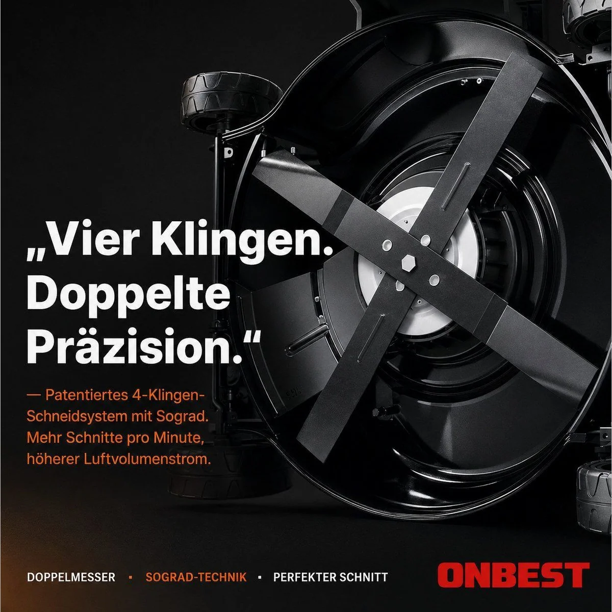 Onbest Tornado X-Cut Benzinrasenmäher, 5in1-Funktion, Elektrostart, 6,5 PS 3