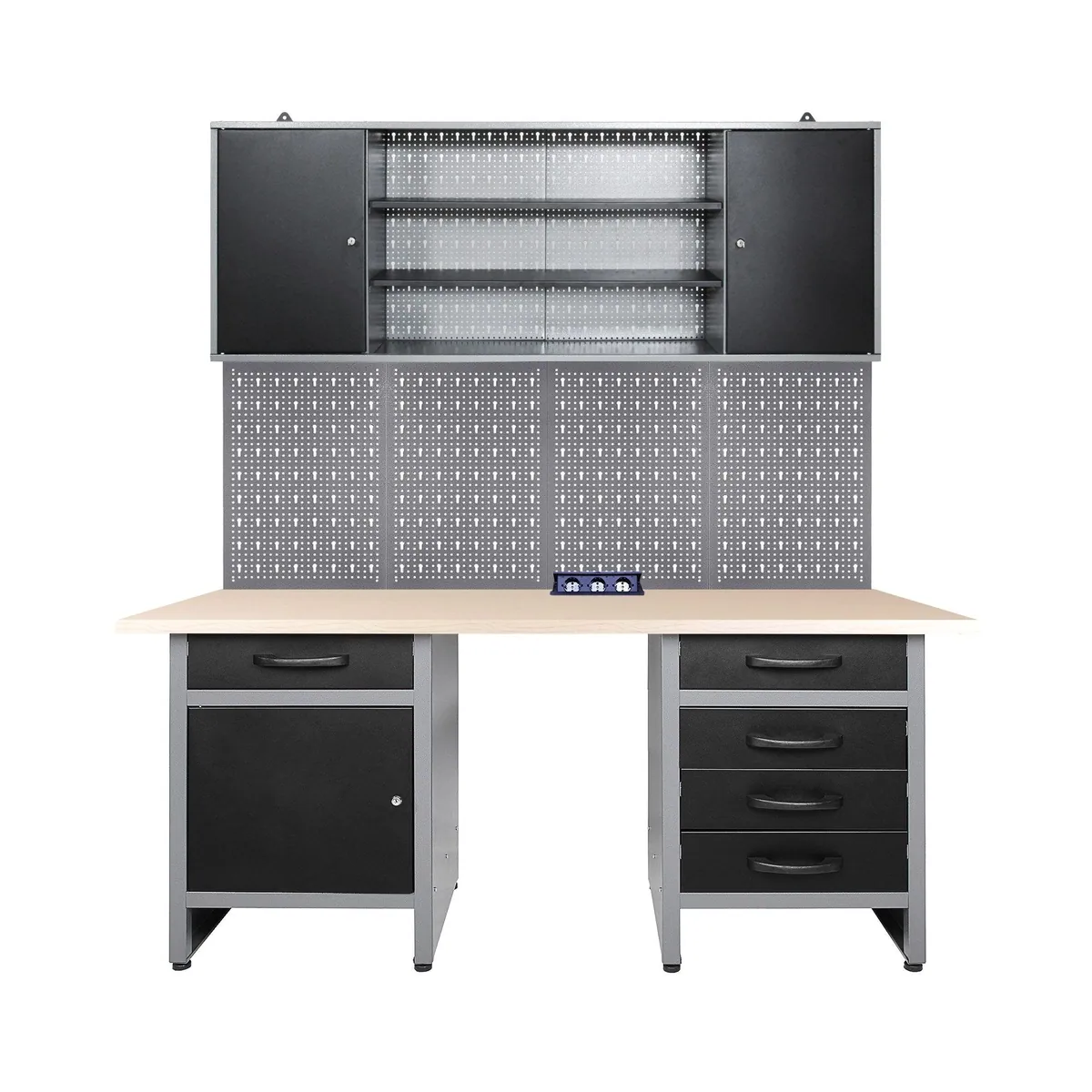ONDIS24 Werkstatt-Set Harry 160 cm, hochwertige Werkbank und praktischer Werkzeugschrank
