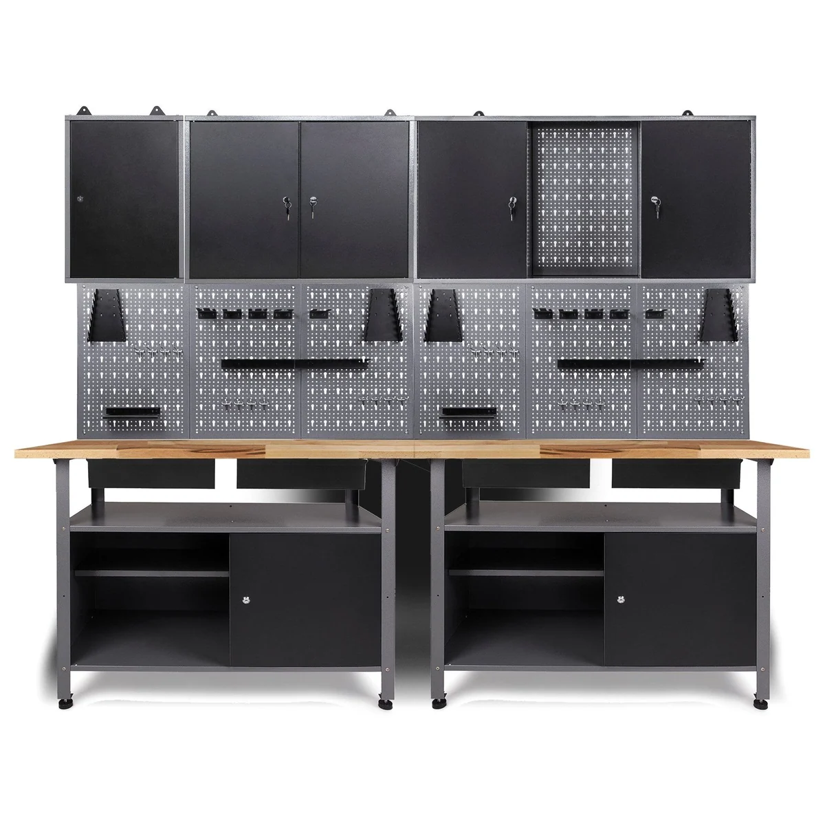 ONDIS24 Werkstatt-Set, 240 cm Werkbank, Lochwand und Hängeschränke