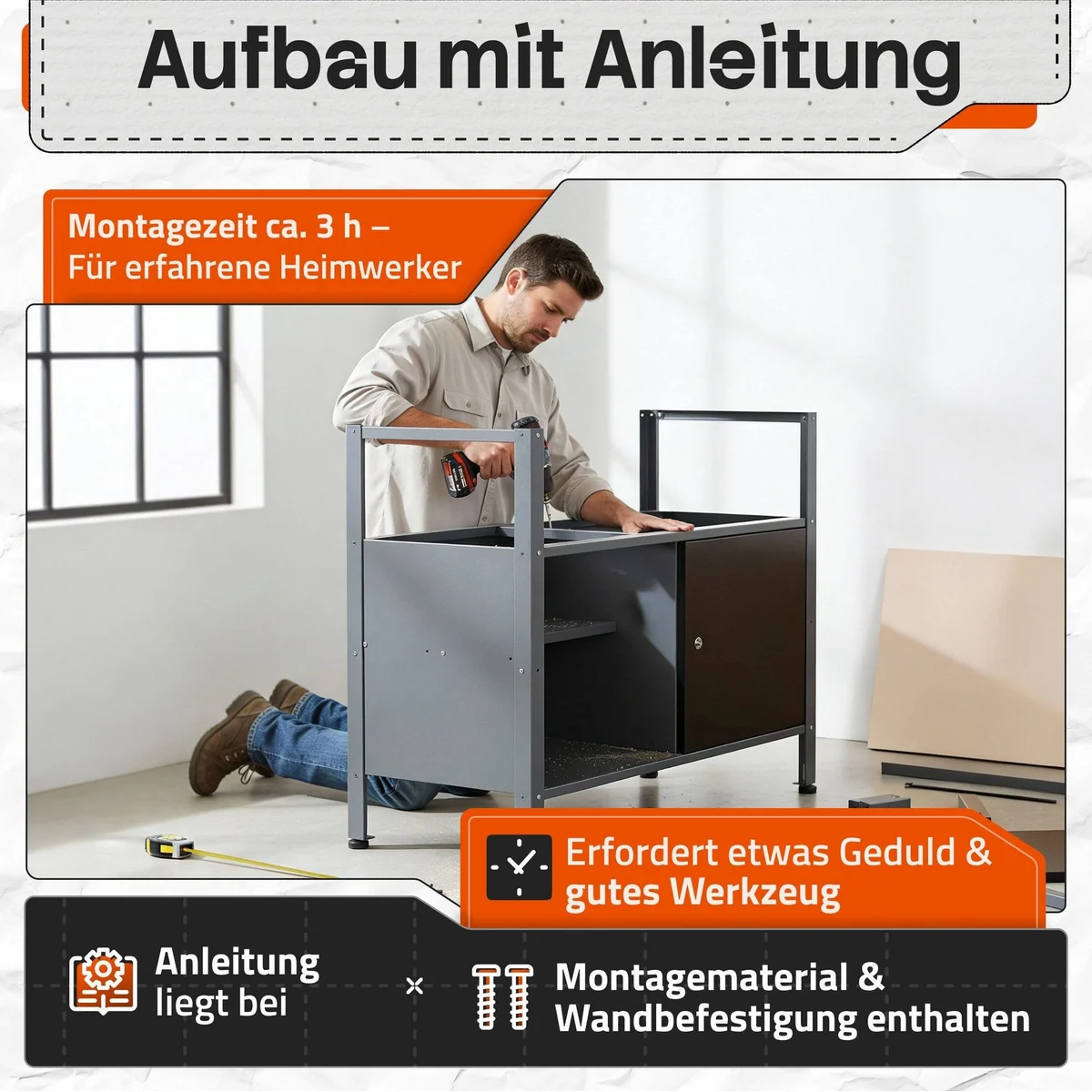 ONDIS24 Werkstatt-Set, 240 cm Werkbank, Lochwand und Hängeschränke 2