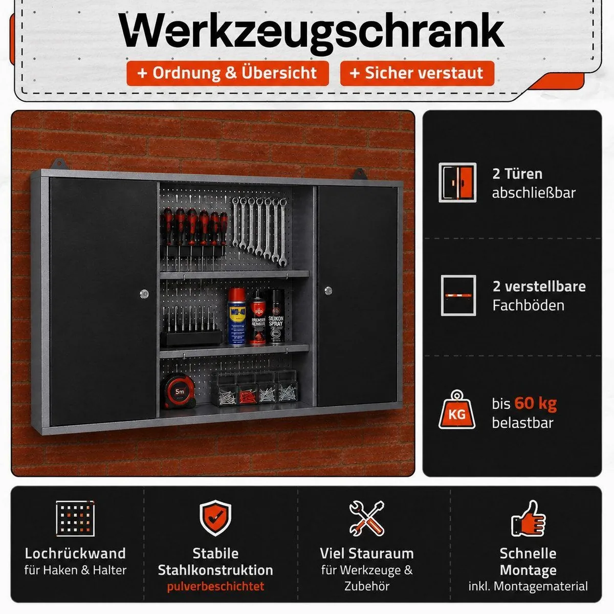 ONDIS24 Werkstatt-Set, 240 cm Werkbank, Lochwand und Hängeschränke 5