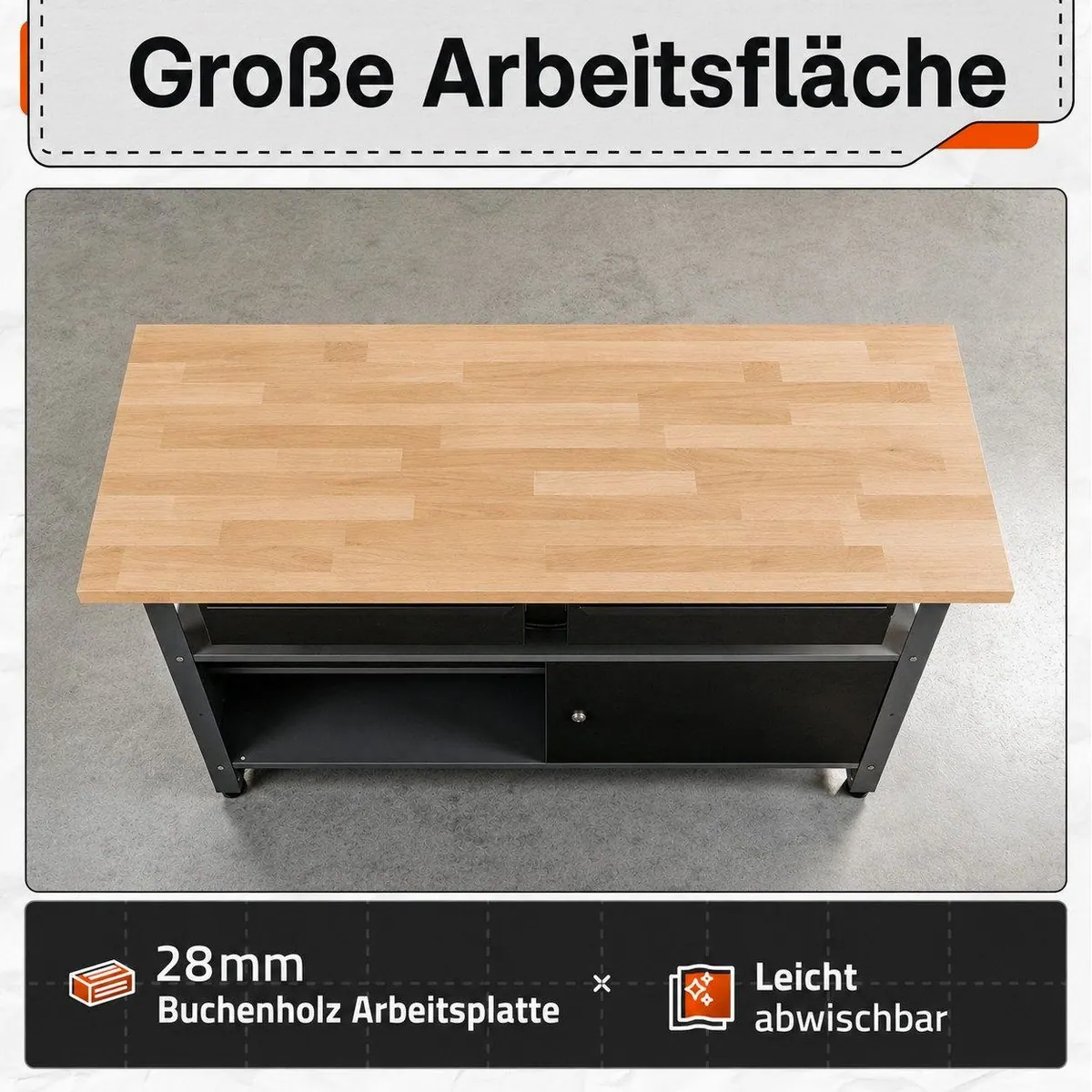 ONDIS24 Werkstatt-Set Fritz, stabile Werkbank, Lochwand & Hängeschrank — 120 cm Arbeitsfläche 3