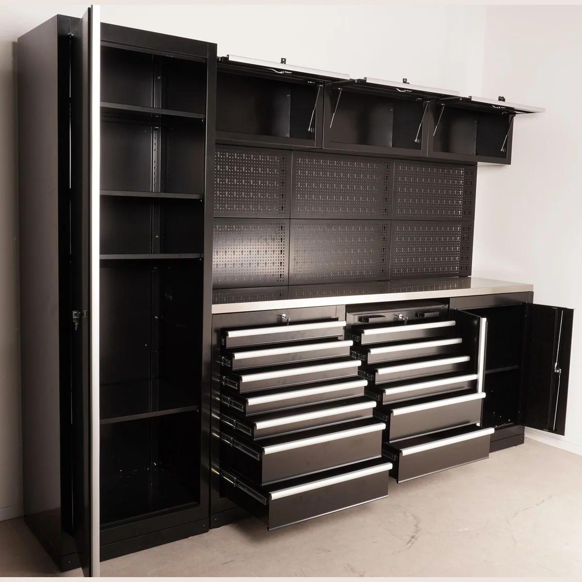 ONDIS24 Werkstatt-Set XL, modulare Lösung mit Edelstahlarbeitsplatte — 10-tlg., 260 cm, vielseitige Stauraumoptionen 2