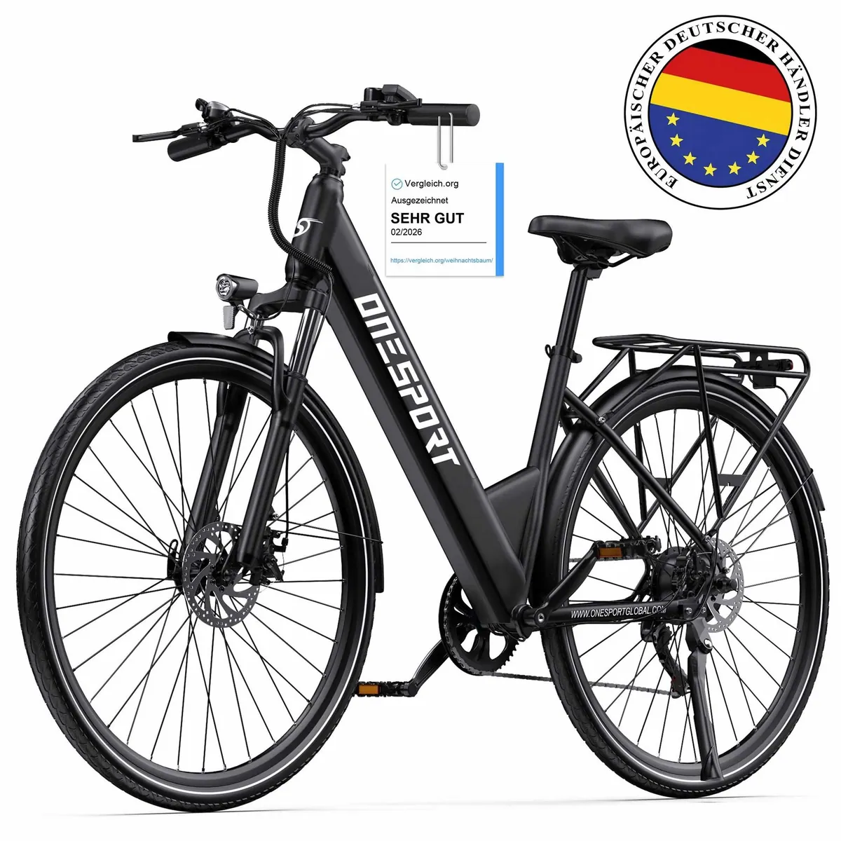 Onesport OT12 E-Bike Cityrad, 250 W Heckmotor, 100 km Reichweite, Shimano 7-Gang-Schaltung