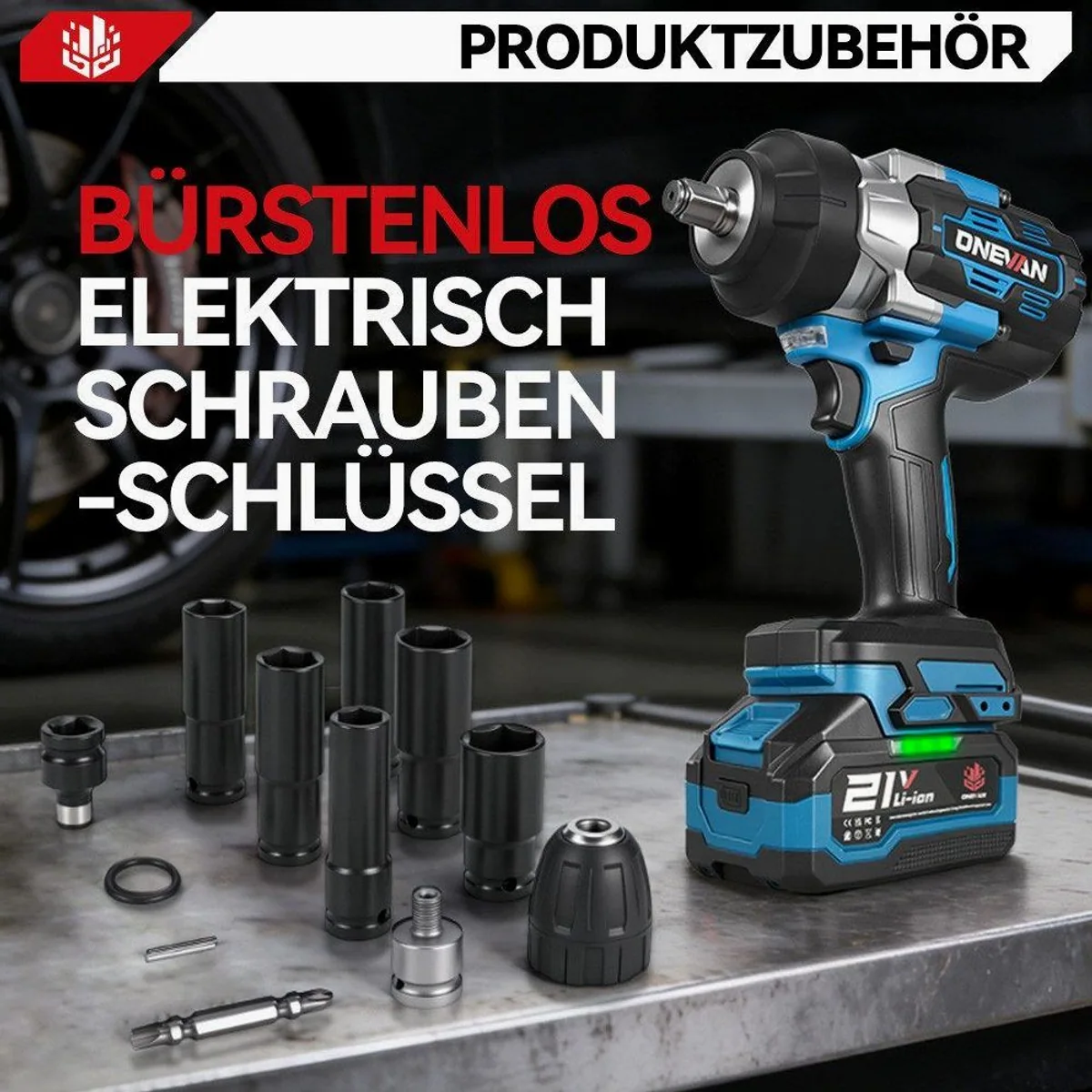 ONEVAN Akku-Schlagschrauber, 2800 Nm, bürstenlos, 2 Akkus & Box 4