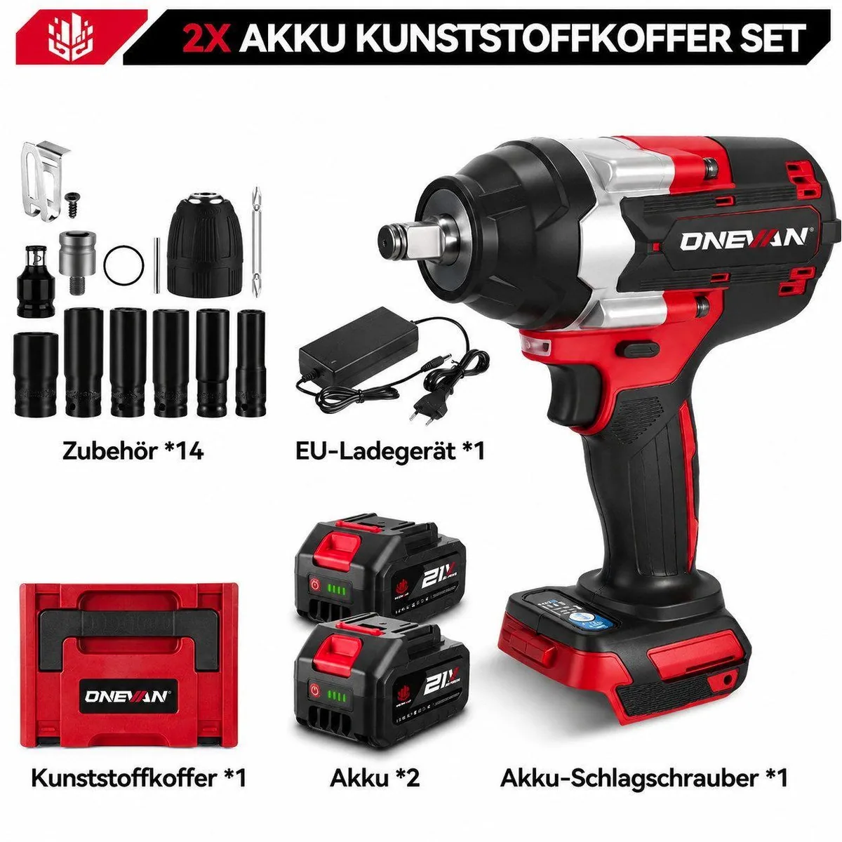 ONEVAN Akku-Schlagschrauber 1800Nm, bürstenlos, vielseitig einsetzbar 2