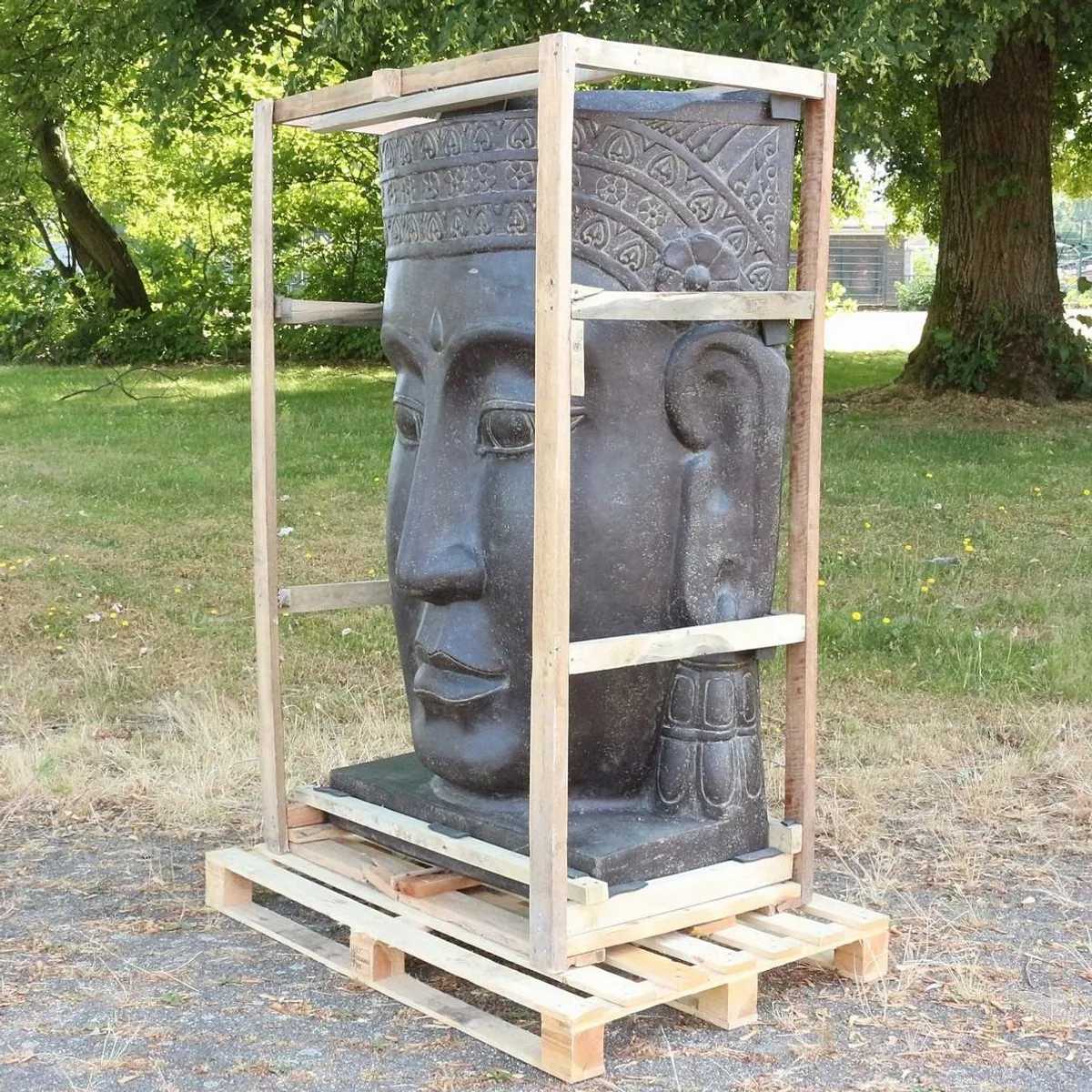 Oriental Galerie Buddha Brunnen Wasserwand, handgearbeitet aus Lavastein — 150 cm hoch, frostsicher, beruhigende Atmosphäre 3