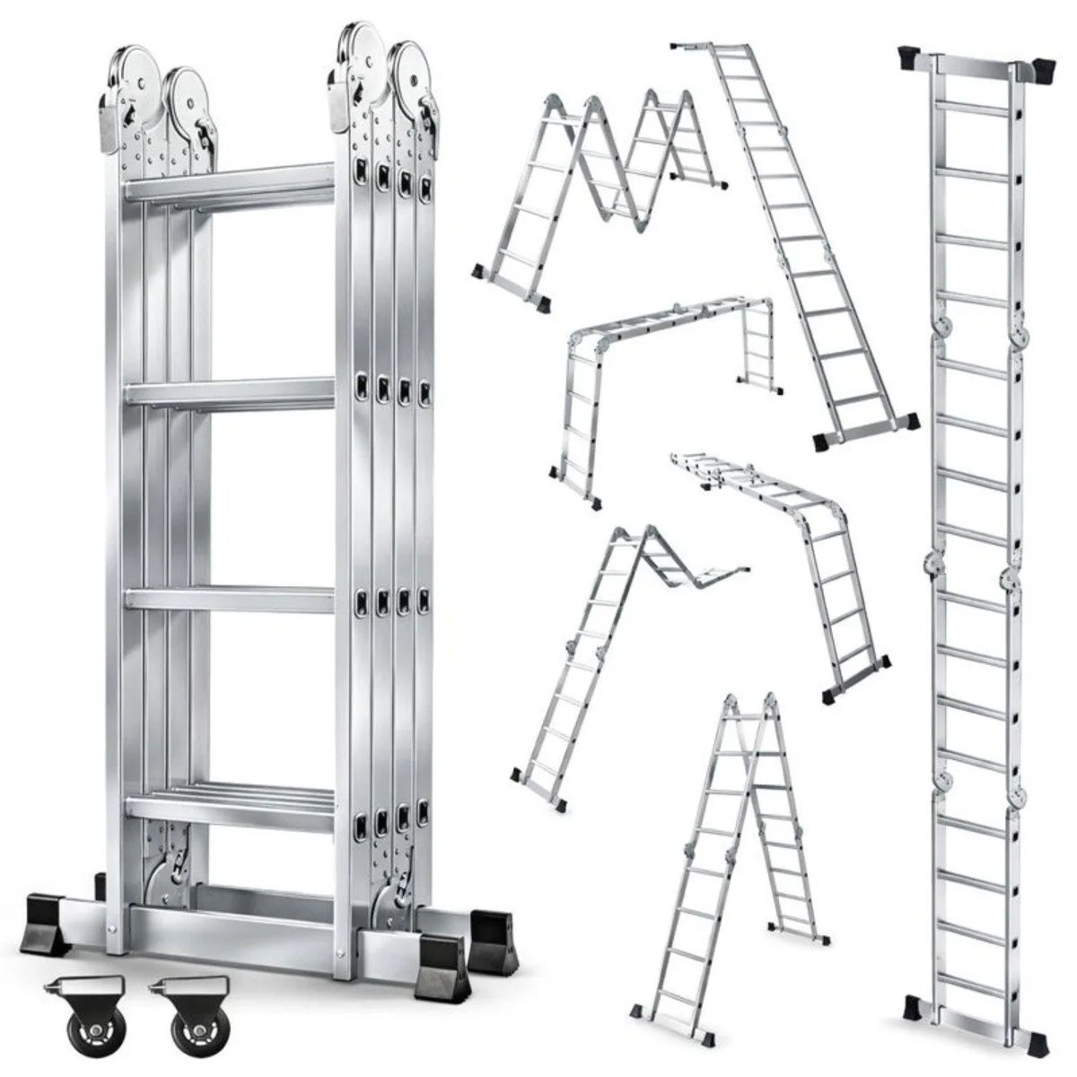 OUTIGO Multifunktionsleiter, Aluminium 7in1, hohe Tragfähigkeit, sicher und vielseitig
