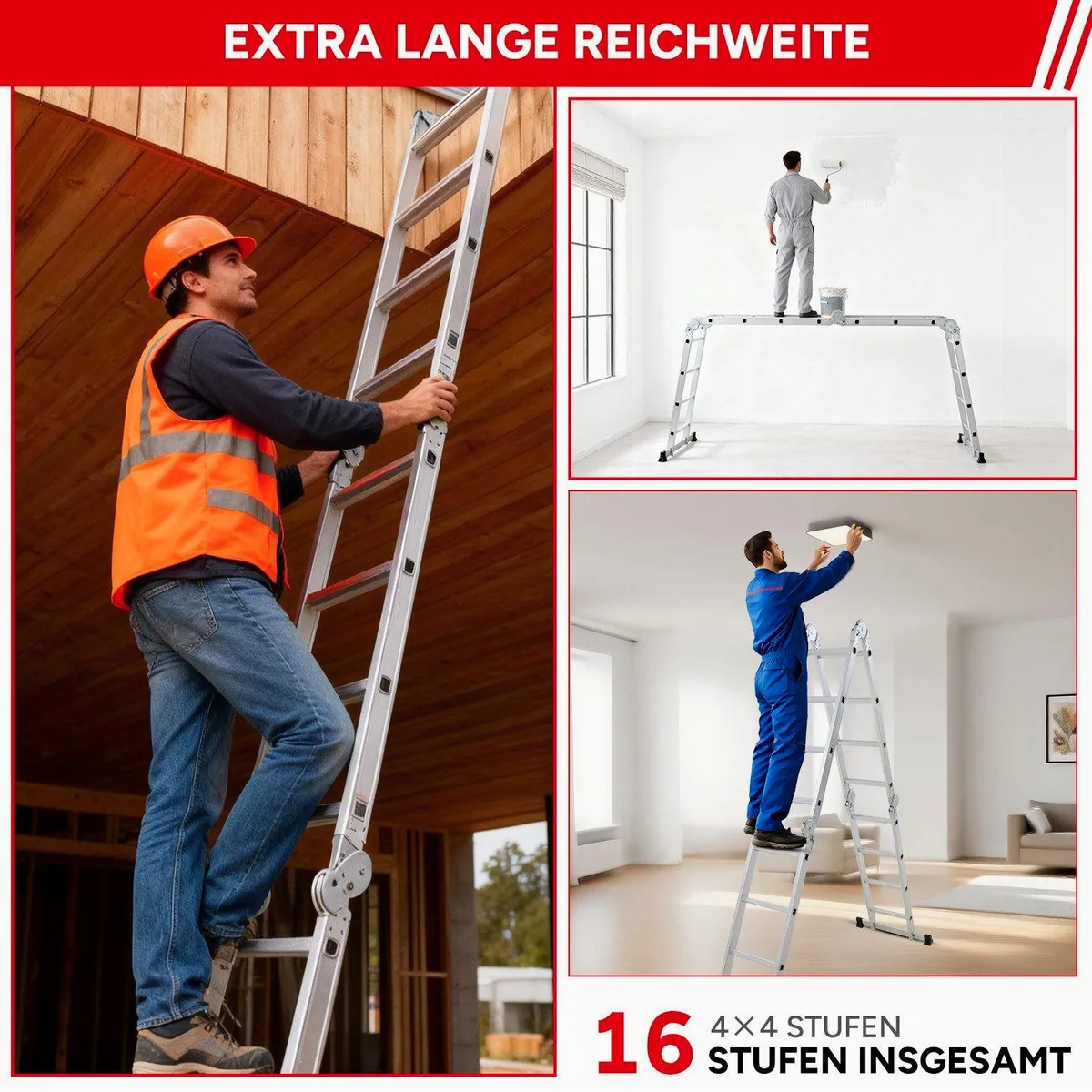 OUTIGO Multifunktionsleiter, Aluminium 7in1, hohe Tragfähigkeit, sicher und vielseitig 3