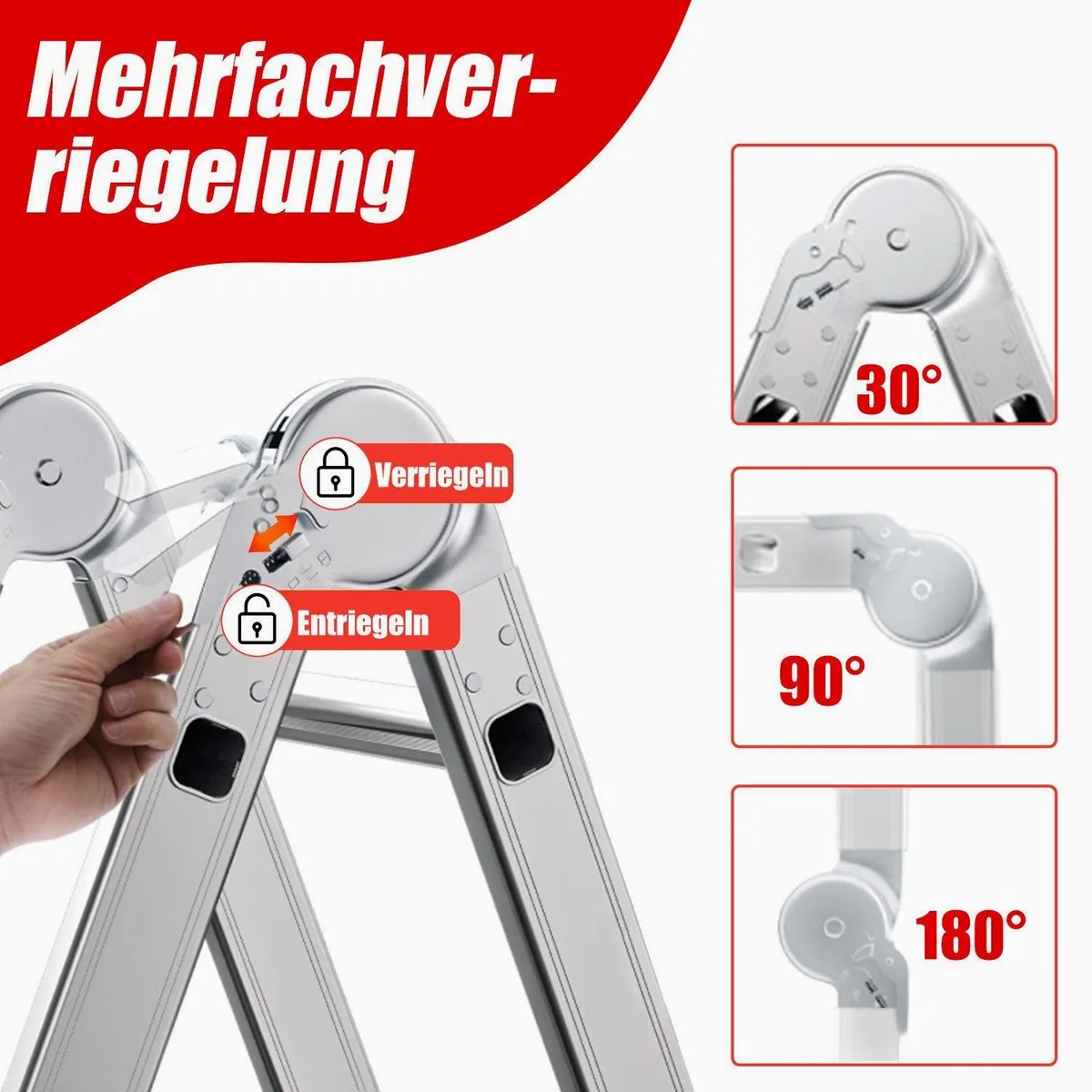 OUTIGO Multifunktionsleiter, Aluminium 7in1, hohe Tragfähigkeit, sicher und vielseitig 4