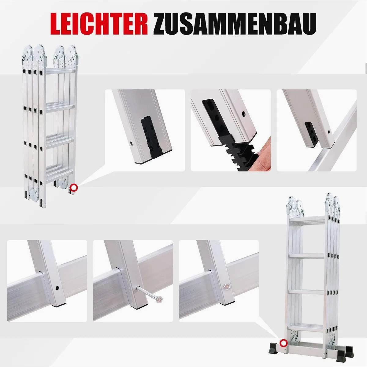 OUTIGO Multifunktionsleiter, Aluminium 7in1, hohe Tragfähigkeit, sicher und vielseitig 5