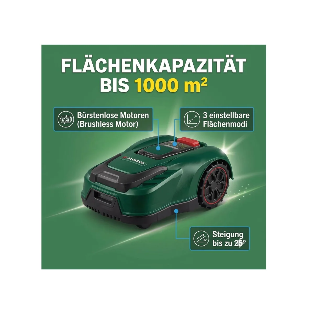 Parkside PAMRS 1000 A1 Rasenmähroboter, App-Steuerung & leistungsstarker Akku — für Flächen bis 1000 m² 2