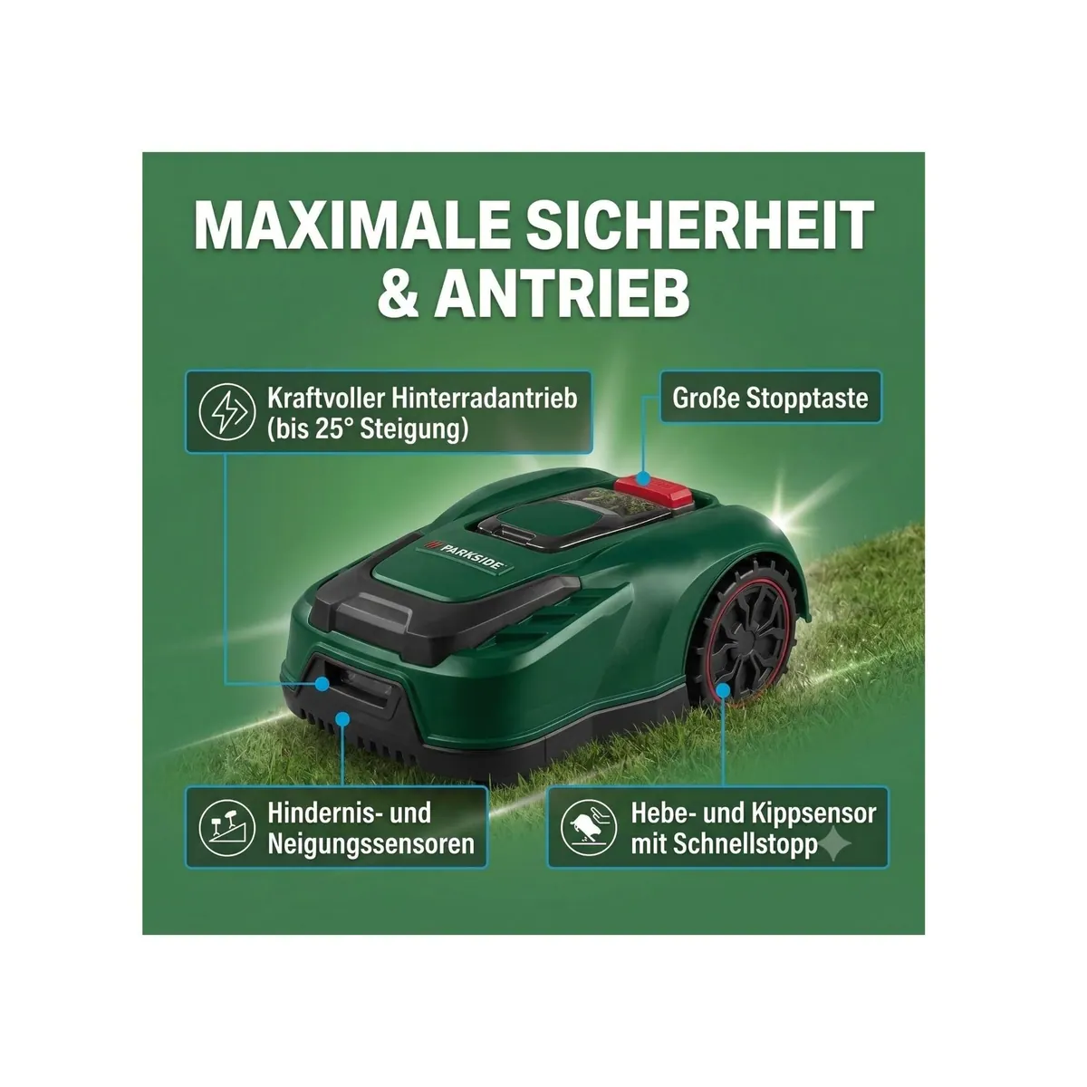 Parkside PAMRS 1000 A1 Rasenmähroboter, App-Steuerung & leistungsstarker Akku — für Flächen bis 1000 m² 5