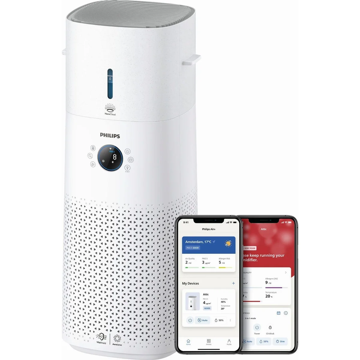 Philips Series 3000 2-in-1 Luftreiniger & Luftbefeuchter, für 131 m² große Räume, effiziente Luftreinigung und -befeuchtung