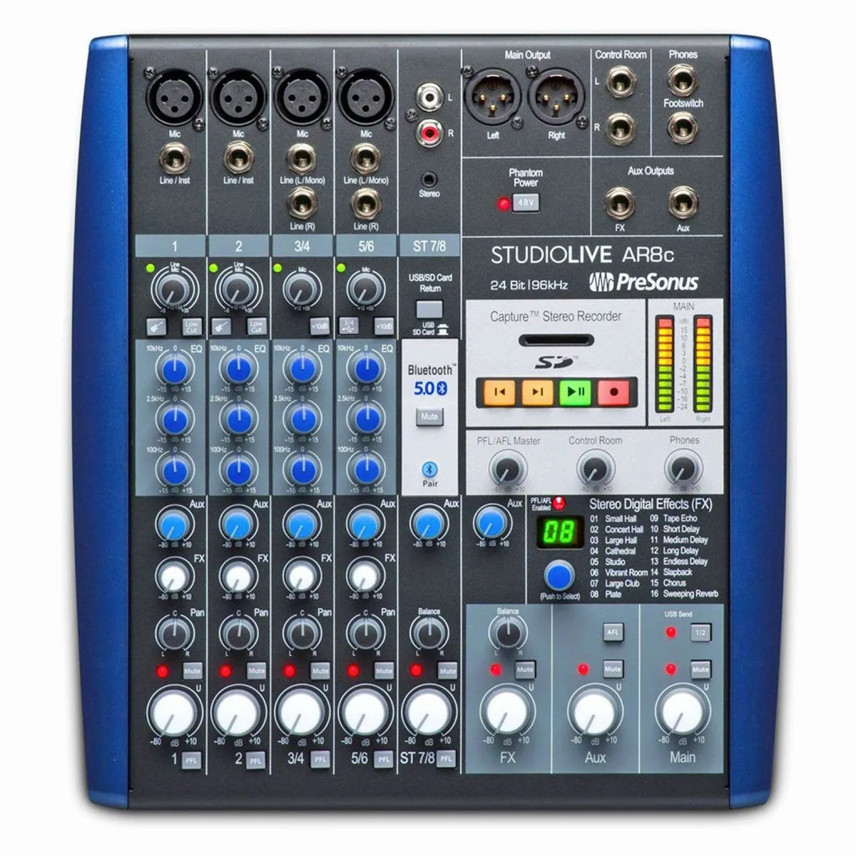 Presonus StudioLive AR8c Mischpult, 8-Kanal Analogmischer mit USB-C und SD-Recorder