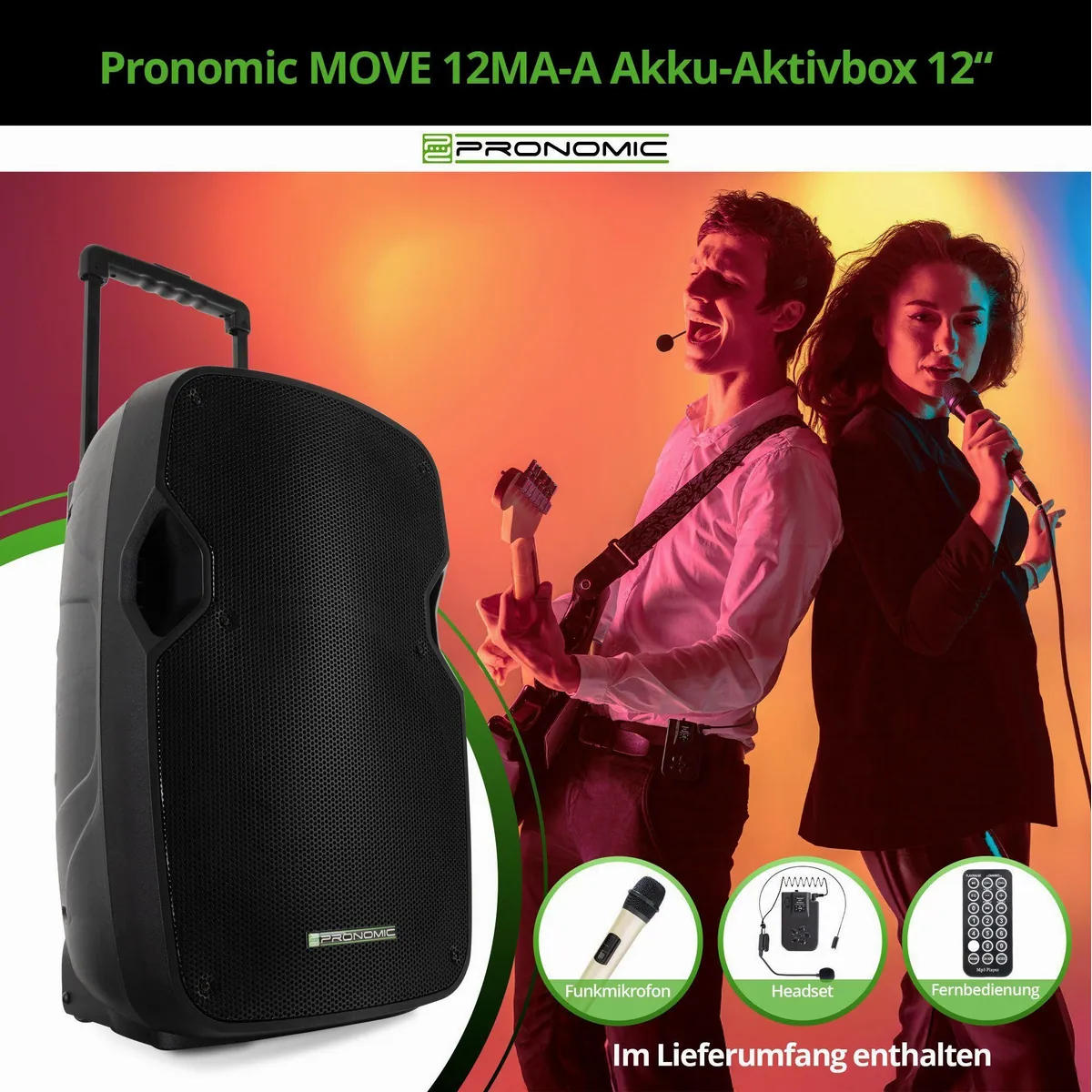 Pronomic MOVE 12MA-A Akku-Aktivbox, mobil, kraftvoll, vielseitig — 30 W, Bluetooth, Funkmikrofon 2