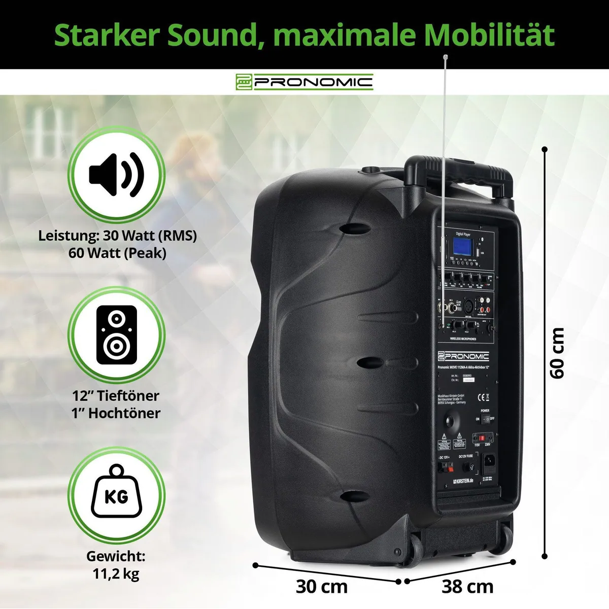 Pronomic MOVE 12MA-A Akku-Aktivbox, mobil, kraftvoll, vielseitig — 30 W, Bluetooth, Funkmikrofon 3