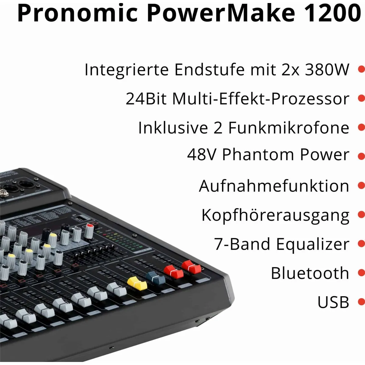 Pronomic Powermake 1200 Mischpult, 12 Kanäle, Bluetooth & USB-Recorder 2