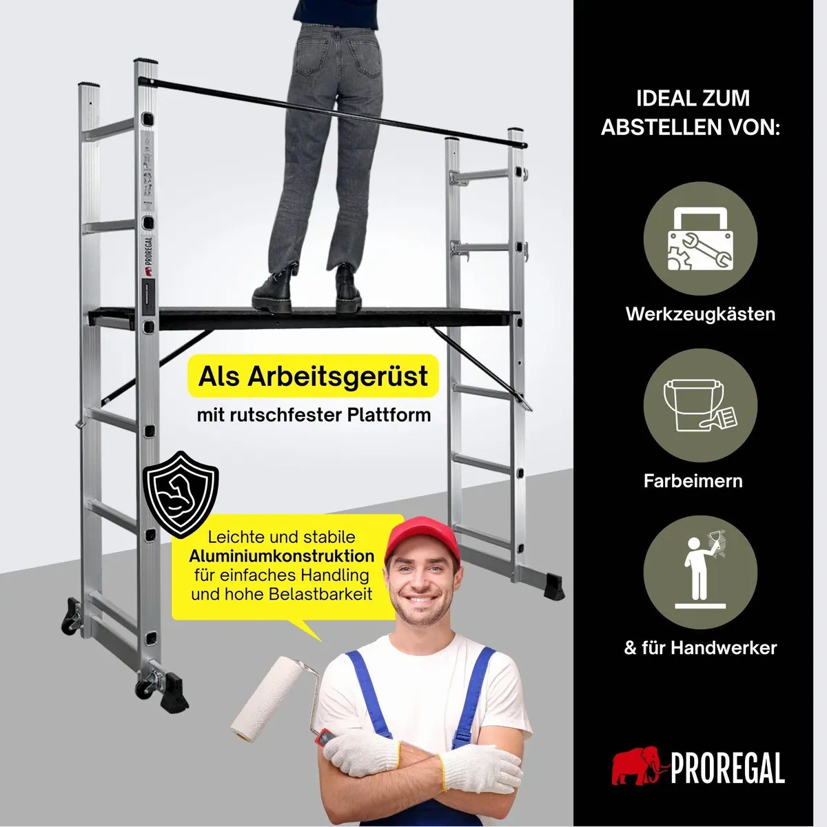 PROREGAL MULTISTEP 3-in-1 Aluminiumleiter, vielseitig einsetzbar, 150 kg Traglast 3