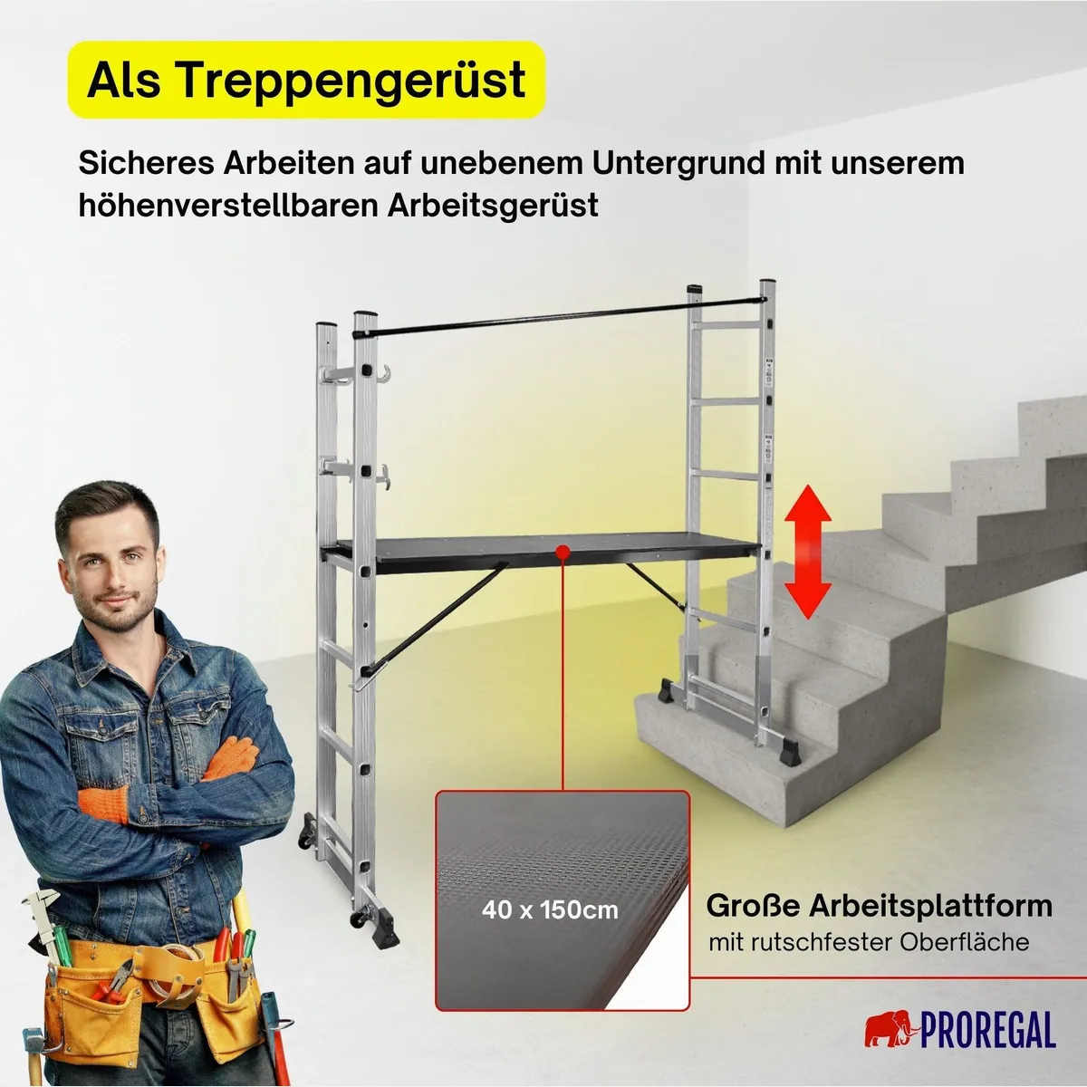 PROREGAL MULTISTEP 3-in-1 Aluminiumleiter, vielseitig einsetzbar, 150 kg Traglast 4