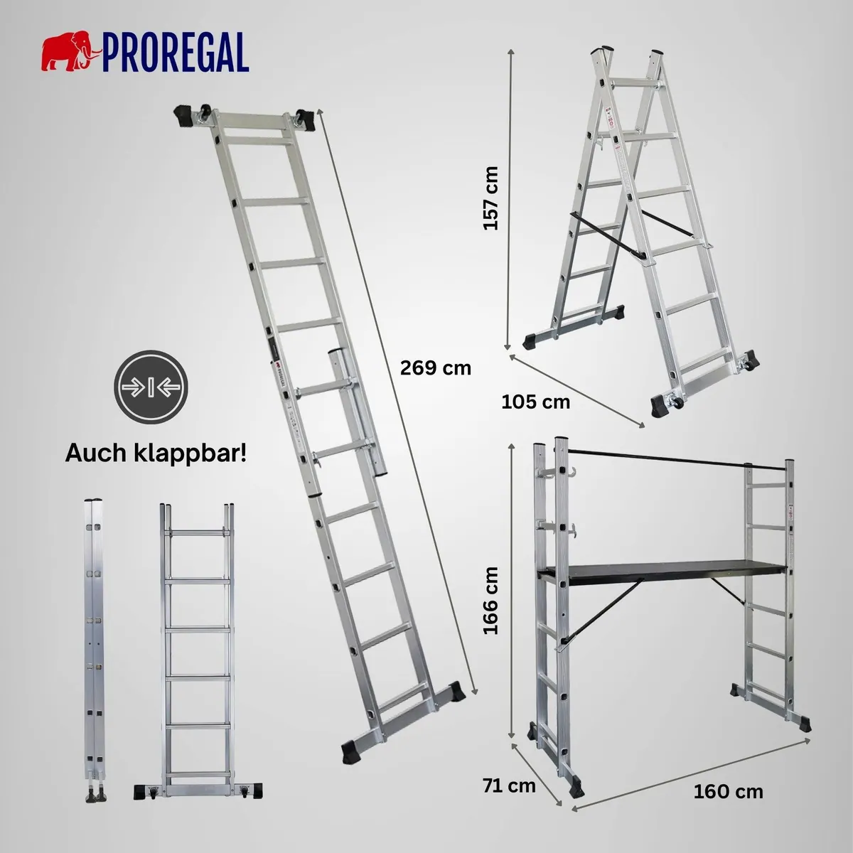 PROREGAL MULTISTEP 3-in-1 Aluminiumleiter, vielseitig einsetzbar, 150 kg Traglast 5