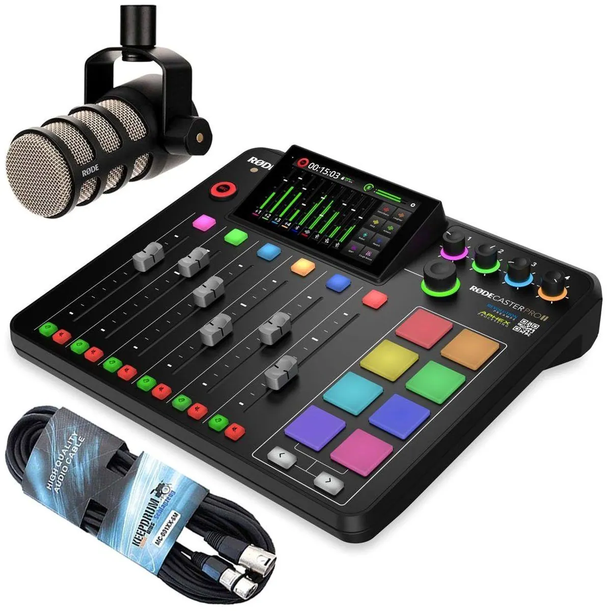 RØDE Rodecaster Pro II, digitale Podcast-Station mit Podmic und XLR-Kabel