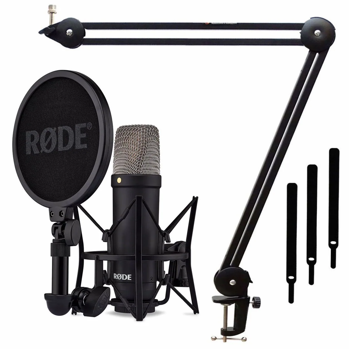 RØDE NT1 Signature Black Mikrofon, Großmembran, extrem niedriges Eigenrauschen, inklusive Gelenkarm-Stativ