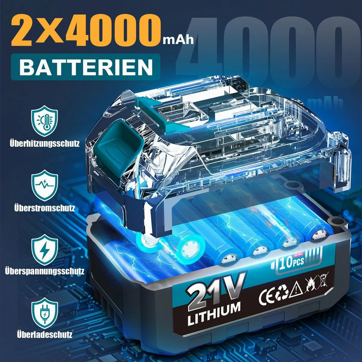 Rinoxar Akku-Kettensäge 6''/8''/12'', bürstenloser Motor, 2 Akkus 4000mAh 2