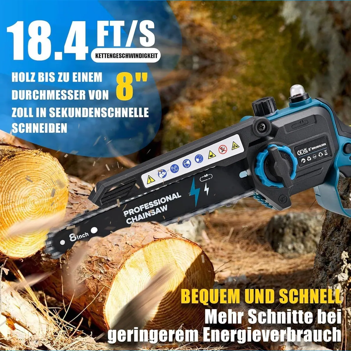Rinoxar Akku-Kettensäge 6''/8''/12'', bürstenloser Motor, 2 Akkus 4000mAh 3