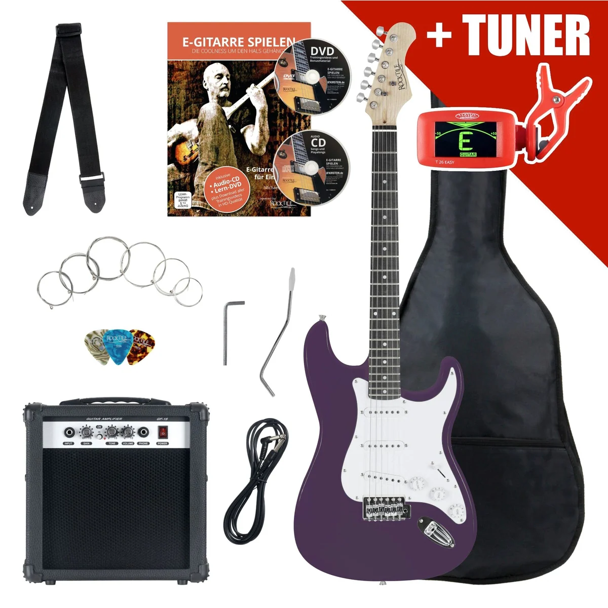 Rocktile E-Gitarre ST-Pack, Komplettset mit Verstärker und Zubehör