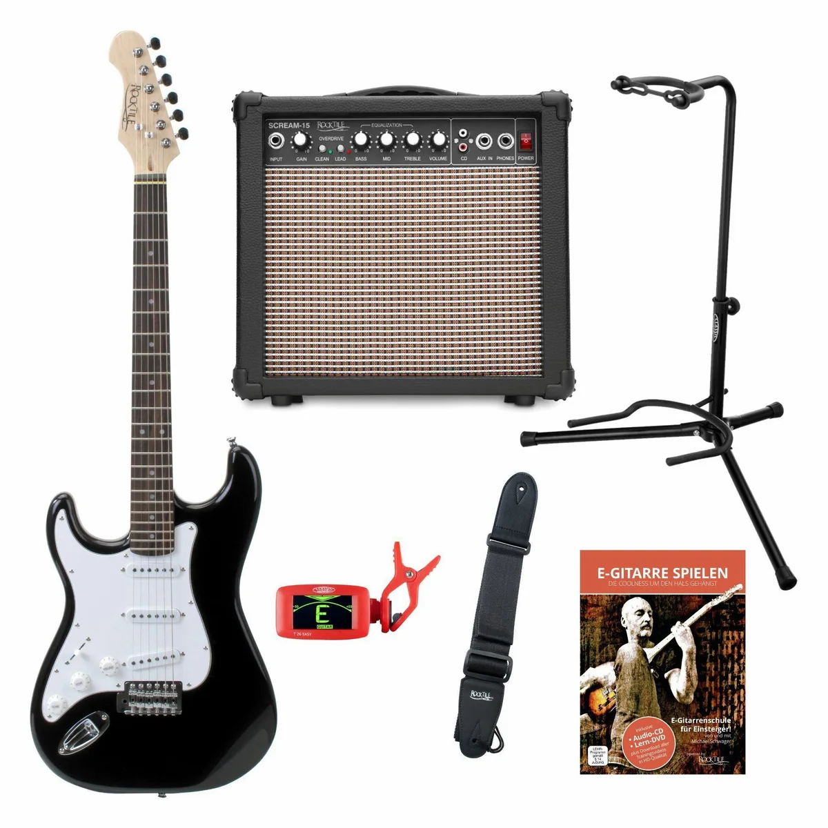 Rocktile Pro ST3-L E-Gitarre, linkshänder, inkl. Verstärker und Zubehör