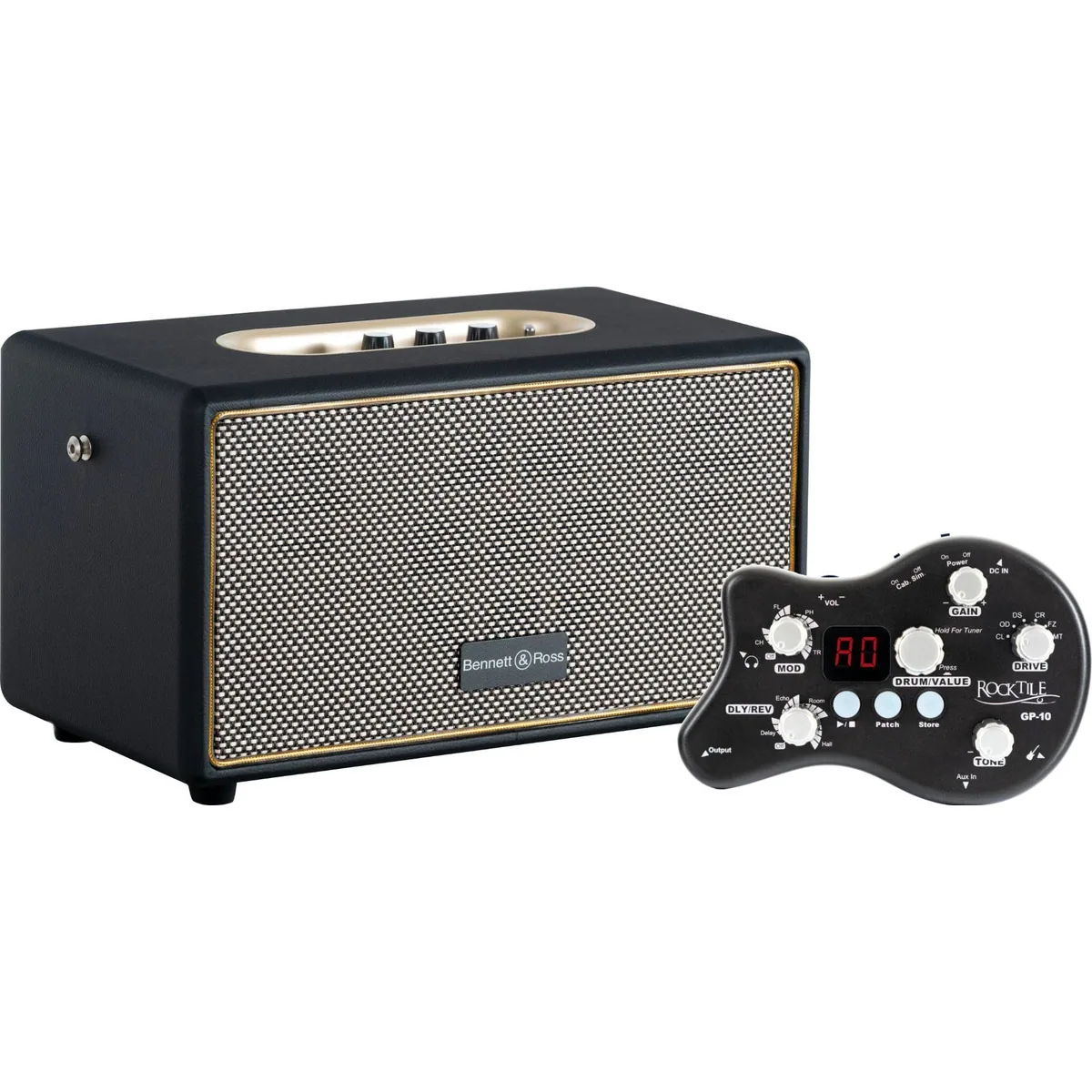 Rocktile GP-10 & BB-860A Gitarren Amp Set, vielseitig & tragbar — E-Gitarre spielen, Musik streamen, 60 W