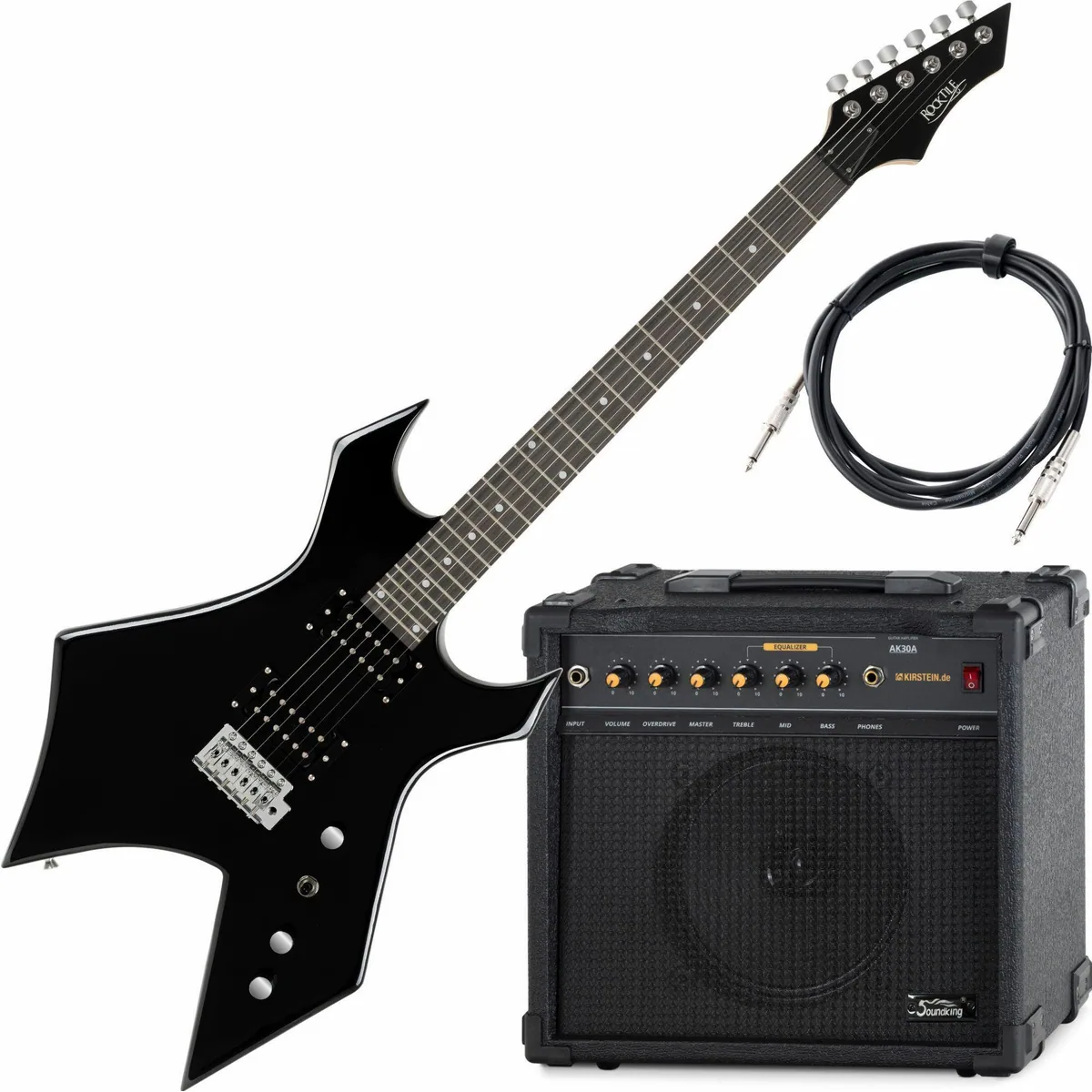 Rocktile Warhead E-Gitarre mit AK30A Combo-Verstärker Set, druckvoller Sound, komfortable Bespielbarkeit