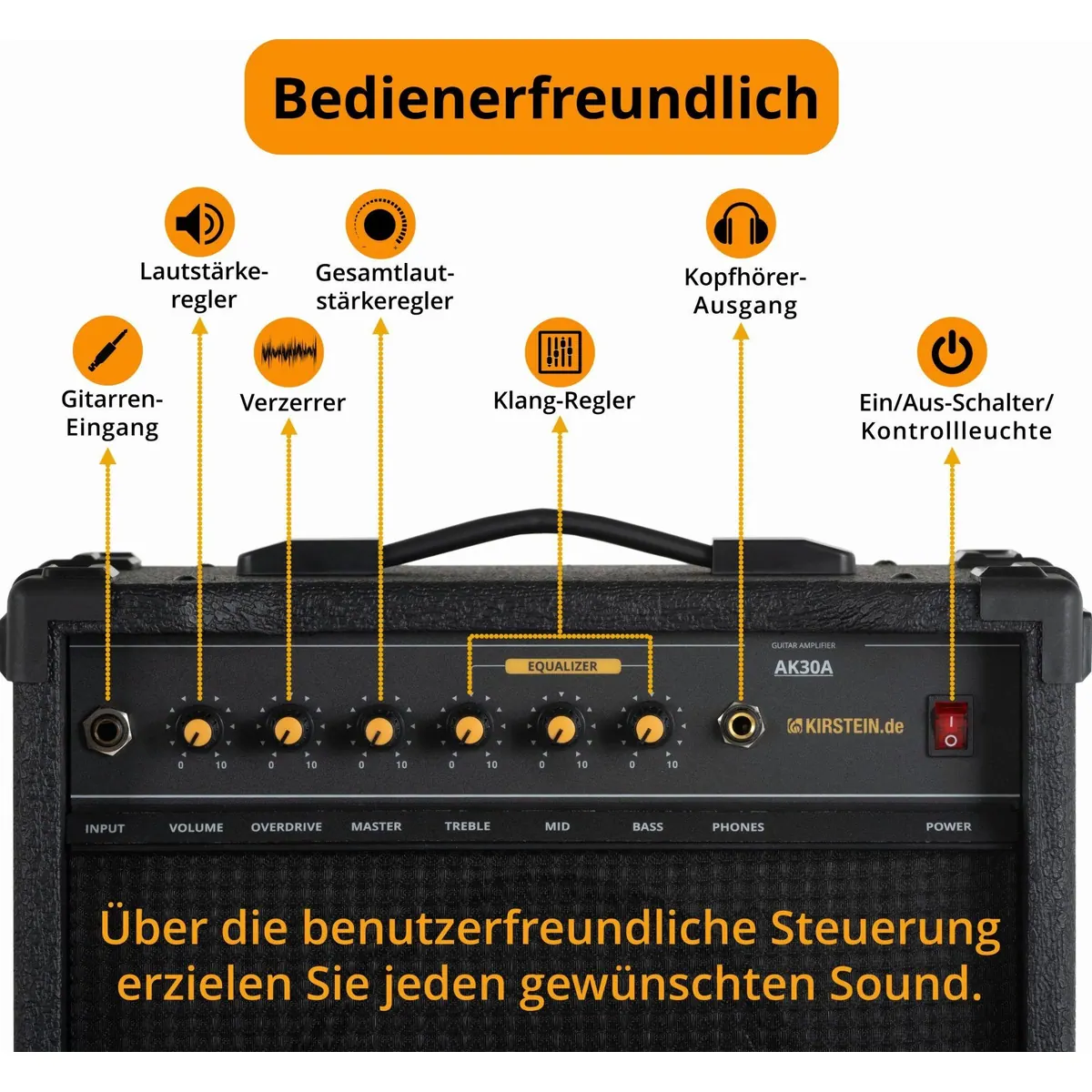 Rocktile Warhead E-Gitarre mit AK30A Combo-Verstärker Set, druckvoller Sound, komfortable Bespielbarkeit 5