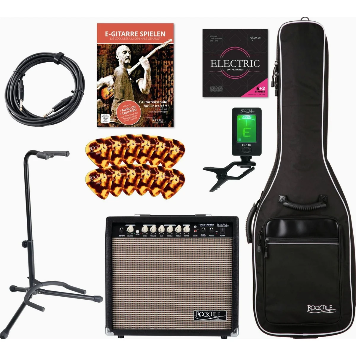 Rocktile E-Gitarre Starter Set, komplette Ausrüstung mit Verstärker und Zubehör