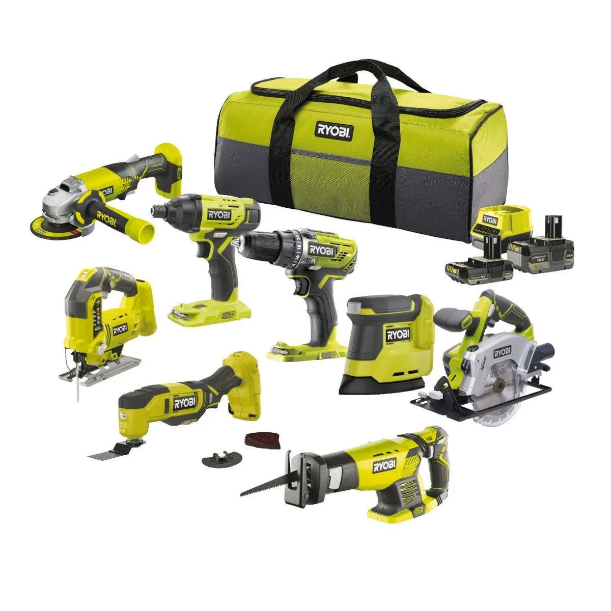 RYOBI Elektrowerkzeug-Set 18 V ONE+ Combo Kit, 8-teilig, inkl. Akkus & Ladegerät