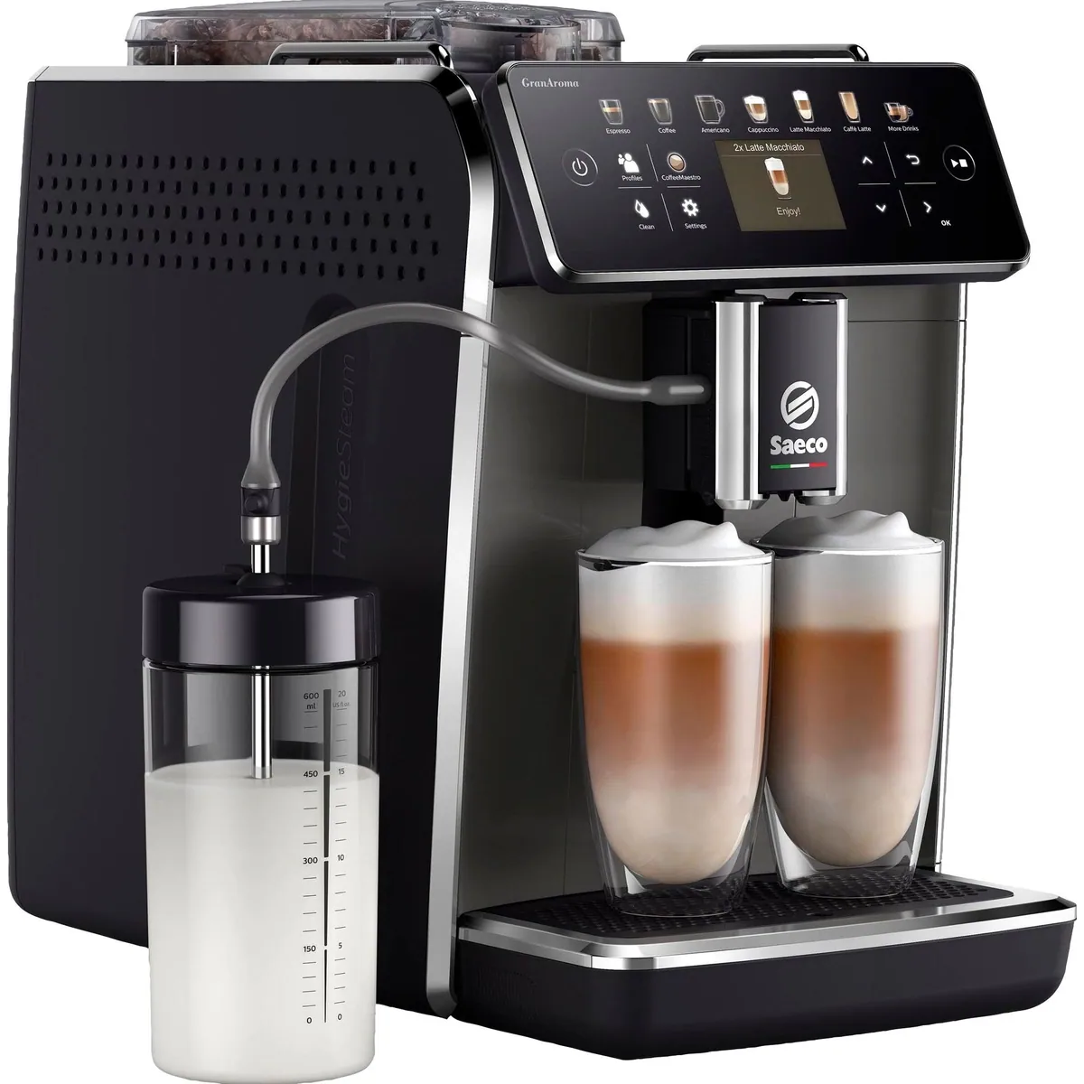 Saeco GranAroma SM6580/50 Kaffeevollautomat, 14 Kaffeespezialitäten, 4 Benutzerprofile — TFT Display