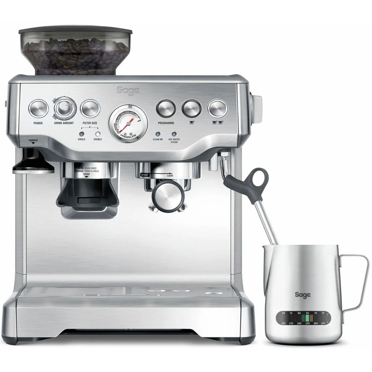 Sage The Barista Express SES875BSS2EEU1A, integriertes Kegelmahlwerk, PID-Regler, Dampfdüse