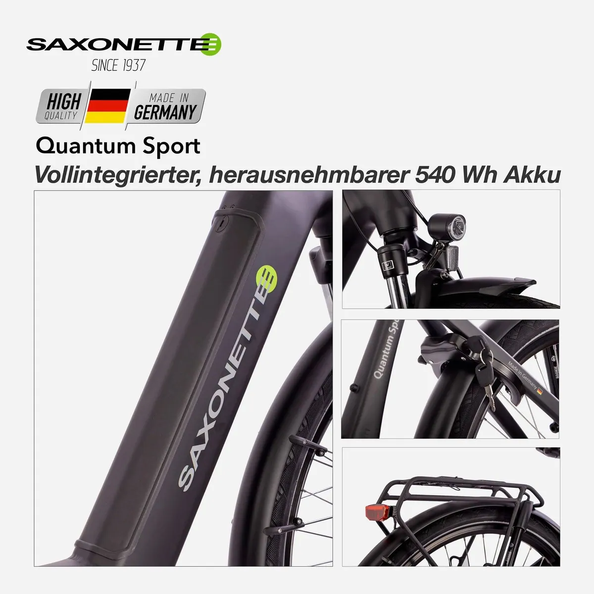 SAXONETTE Quantum Sport E-Bike, 250 W Mittelmotor, 540 Wh Akku, Shimano 10 Gang 3