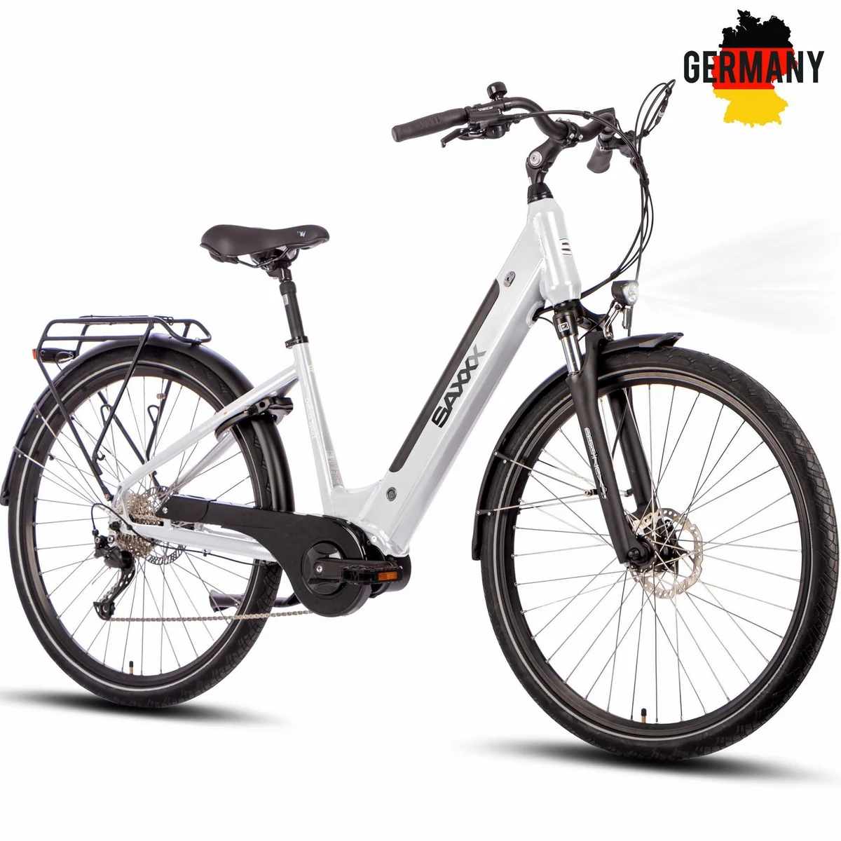 SAXXX DSW E-Bike Trekkingrad, 250W Mittelmotor, 418Wh Akku, 9-Gang Shimano
