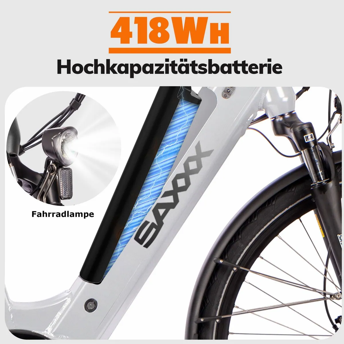 SAXXX DSW E-Bike Trekkingrad, 250W Mittelmotor, 418Wh Akku, 9-Gang Shimano 3