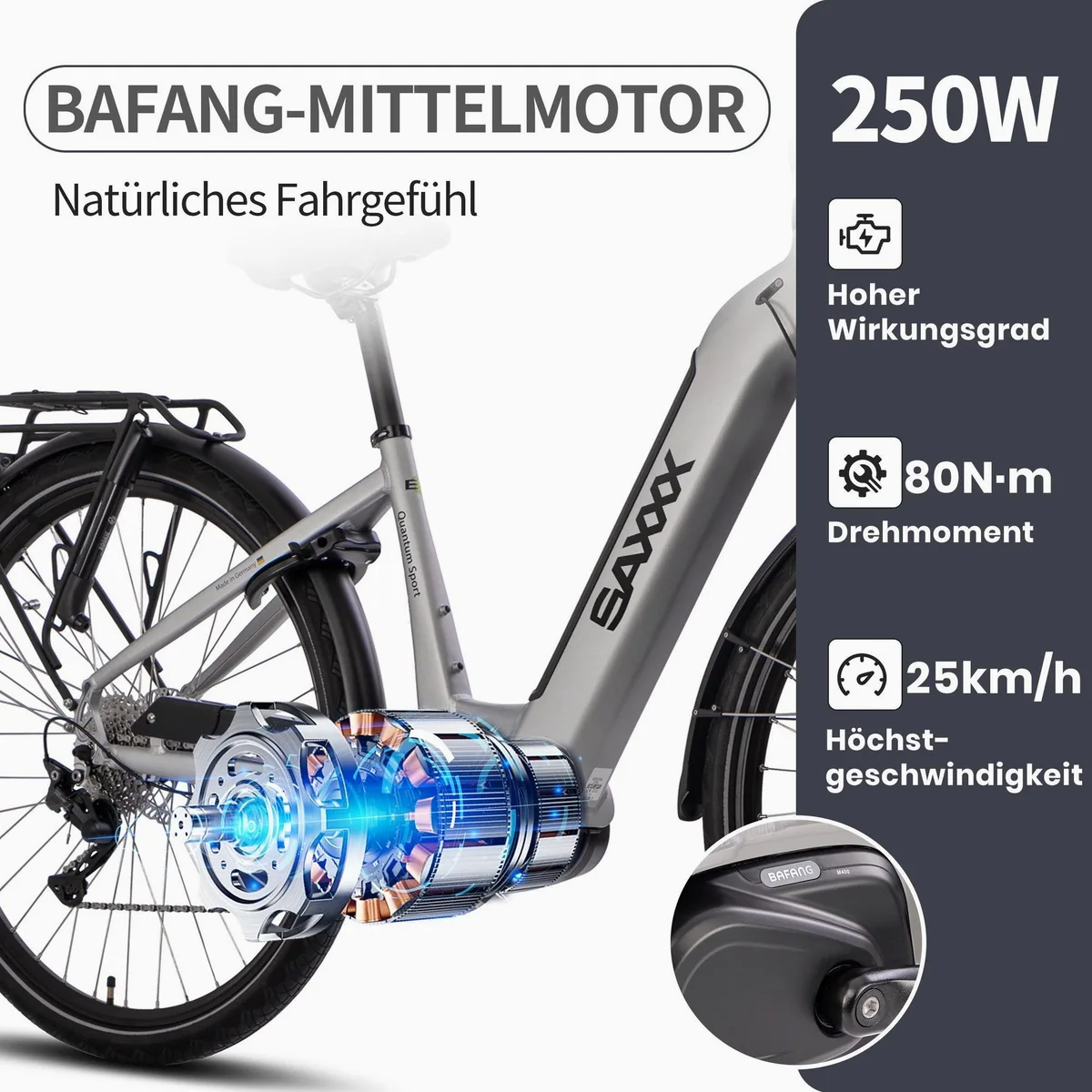 SAXXX E-Bike Trekkingrad 28 Zoll, 540Wh Akku, hydraulische Scheibenbremsen, 10-Gang SHIMANO Deore 2