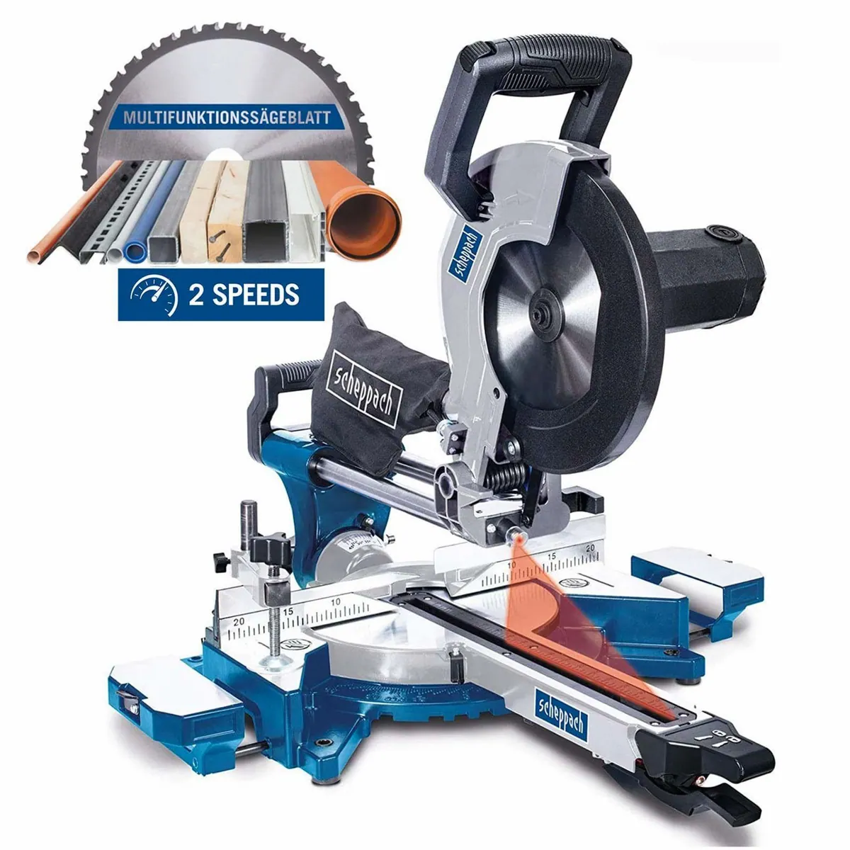 Scheppach HM110MP Kappsäge, präzise Schnitte, Softstart, Laser