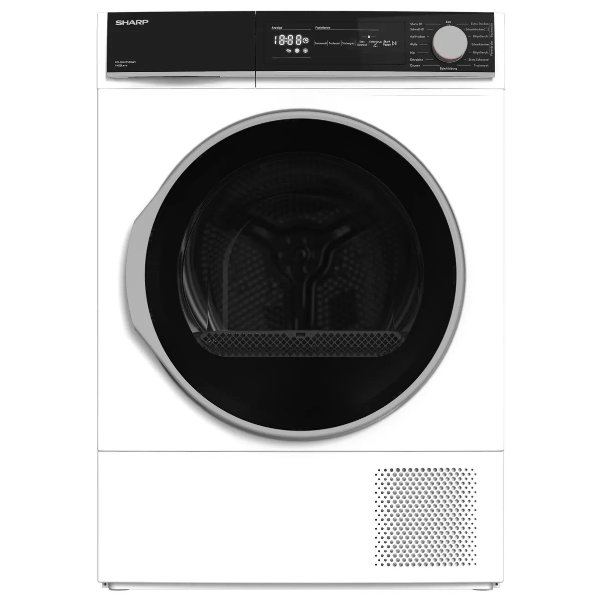 Sharp KD-NHH9S8GW3-DE Wärmepumpentrockner, 9 kg Fassungsvermögen, LED-Display, Knitterschutzfunktion 2