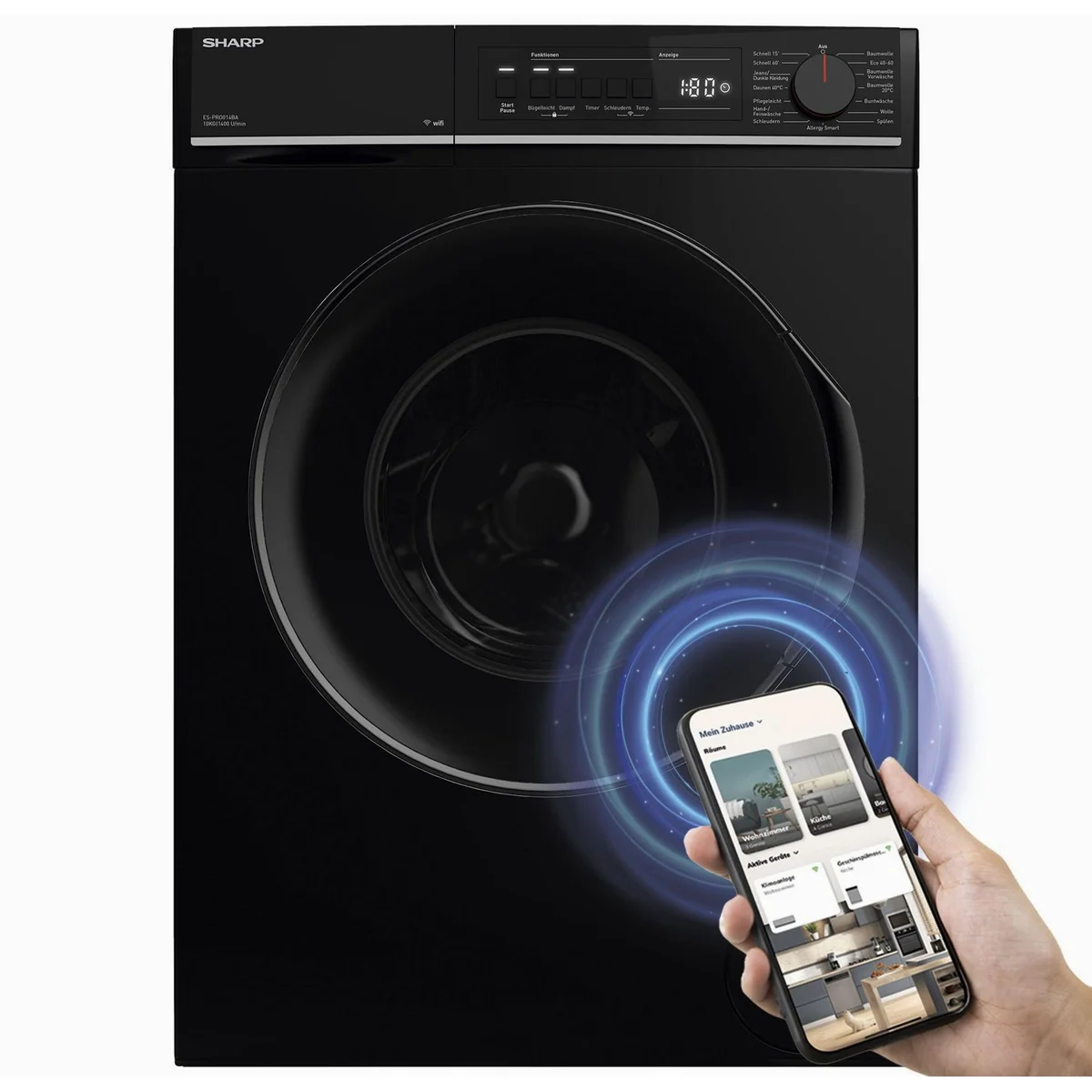 Sharp ES-PRO014BA-DE Waschmaschine, 10 kg, 1400 U/min, WiFi-fähig, Schaumschutz 2