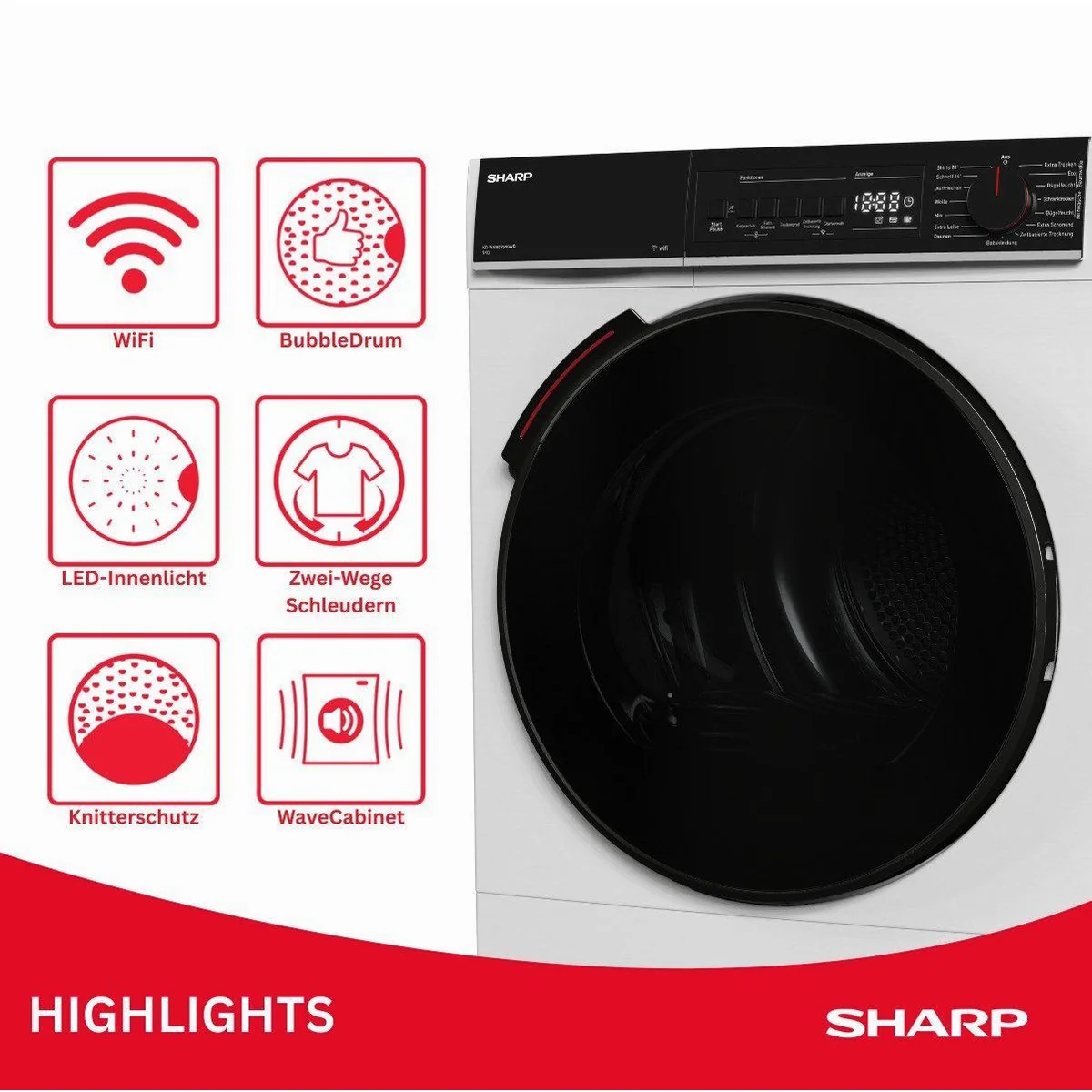 Sharp KD-WNHB9S9GWB-DE Wärmepumpentrockner, 9 kg, 15 Programme, WiFi-Steuerung 4